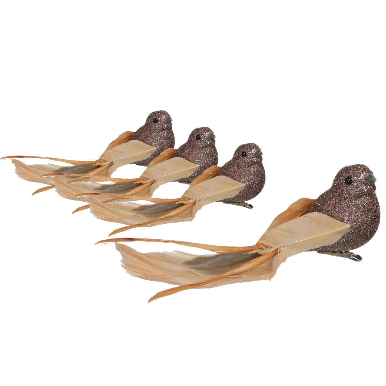 Vogels op clip - 4x st - goud - 16 x 4 cm - kunststof - kerstboomversiering -
