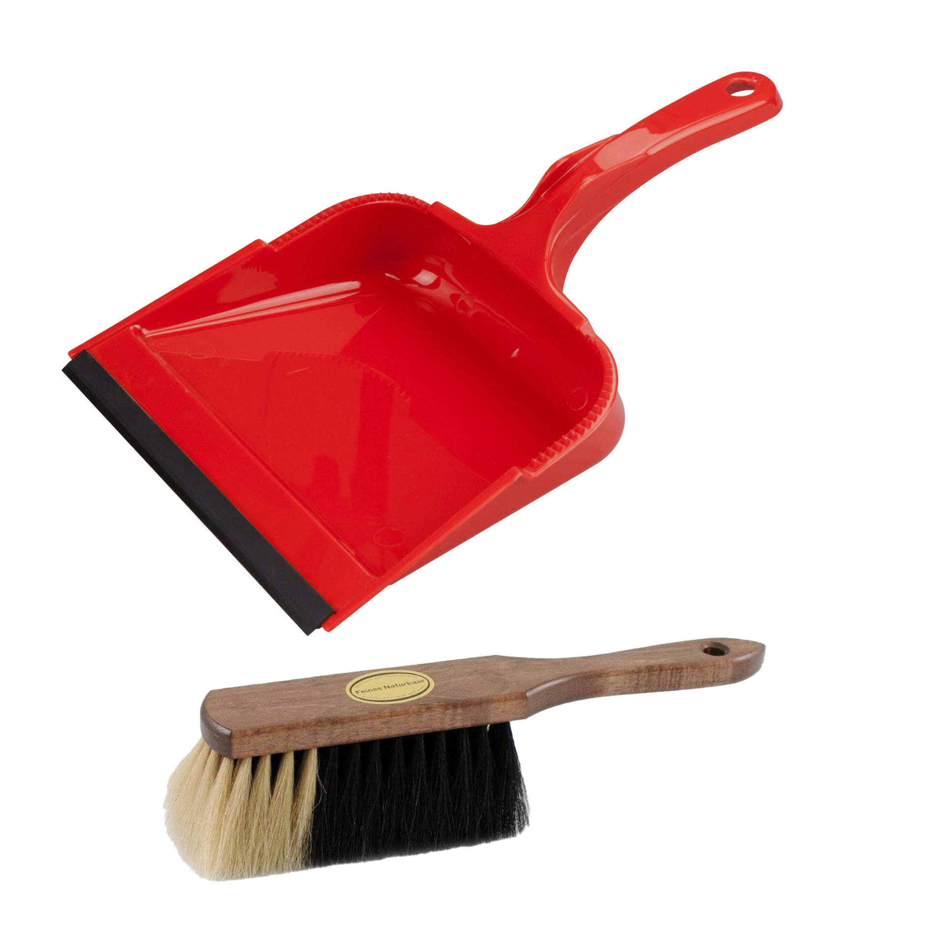 Stoffer en blik set - Vienna - blik kunststof - rood - 35 x 23 cm - borstel zacht paardenhaar 29 cm -