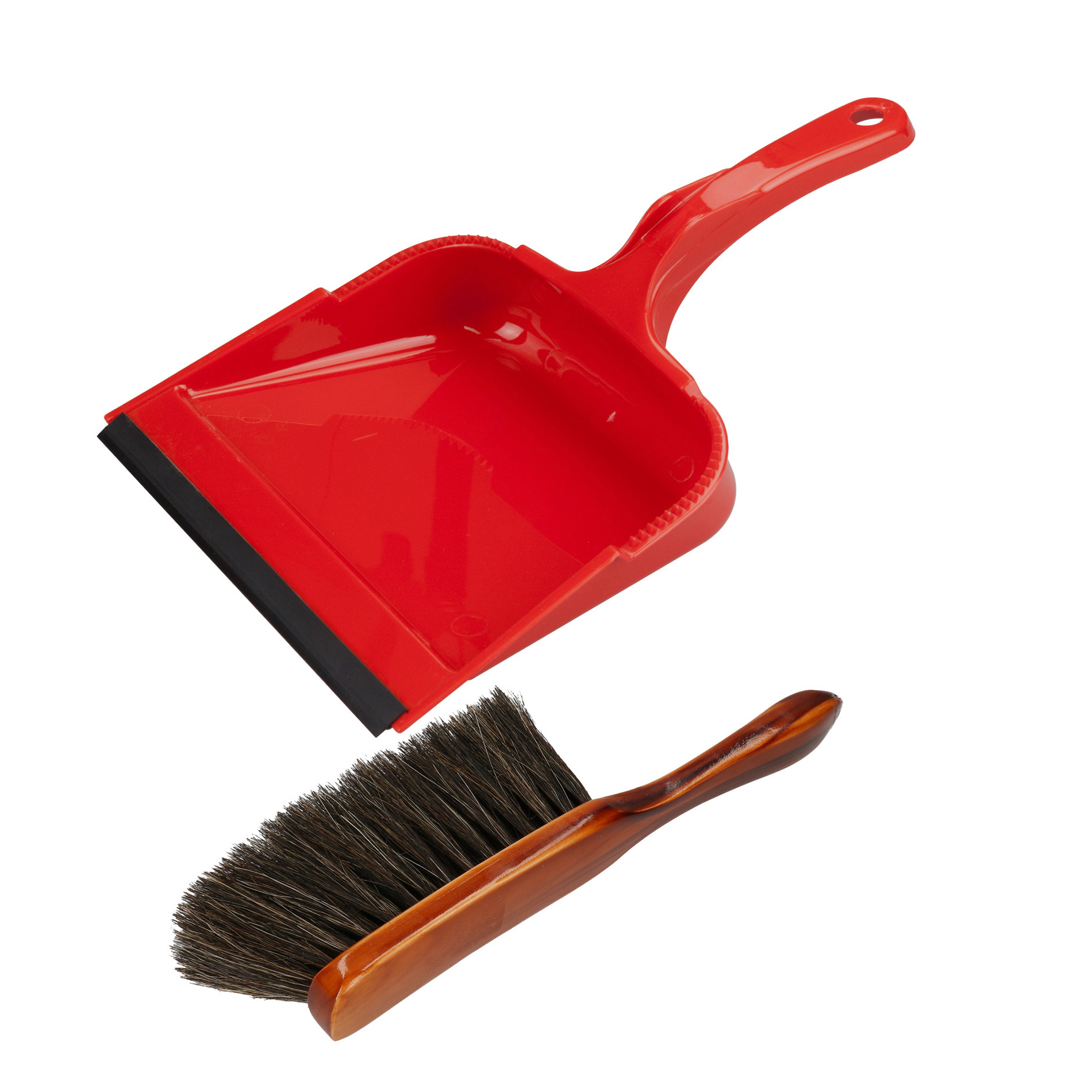 Stoffer en blik set Alpina - blik kunststof - rood - 35 x 23 cm - borstel zacht haar 24 cm -