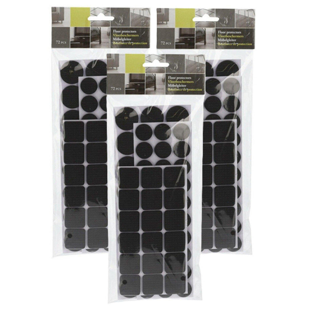 Meubelviltjes/antislip beschermers - zwart - 216x - kunststof - 3 formaten mix 20/25/28 mm -