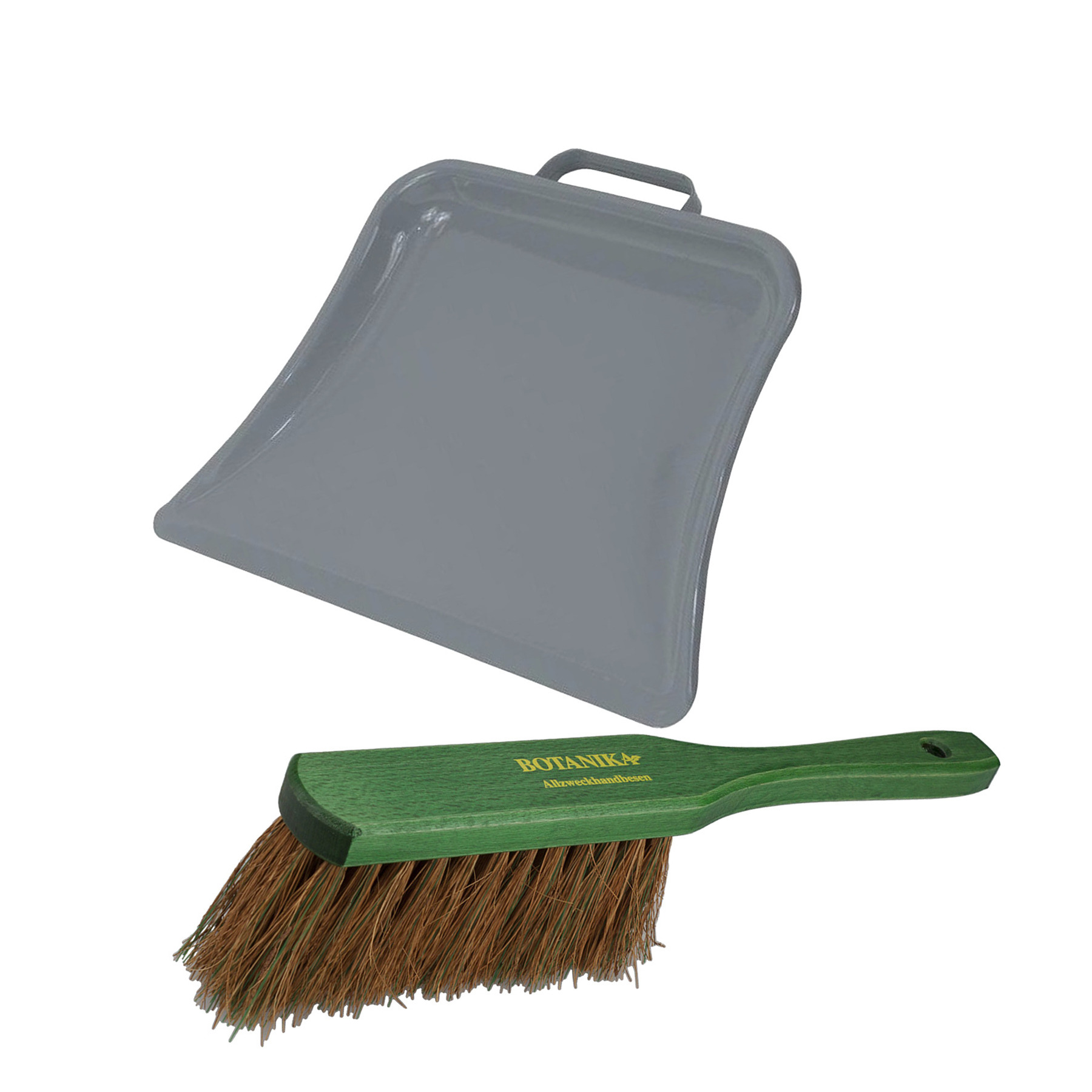 Stoffer en blik set Dirtmaster - blik metaal - groen/grijs - 32 x 22 cm - borstel haar hard -