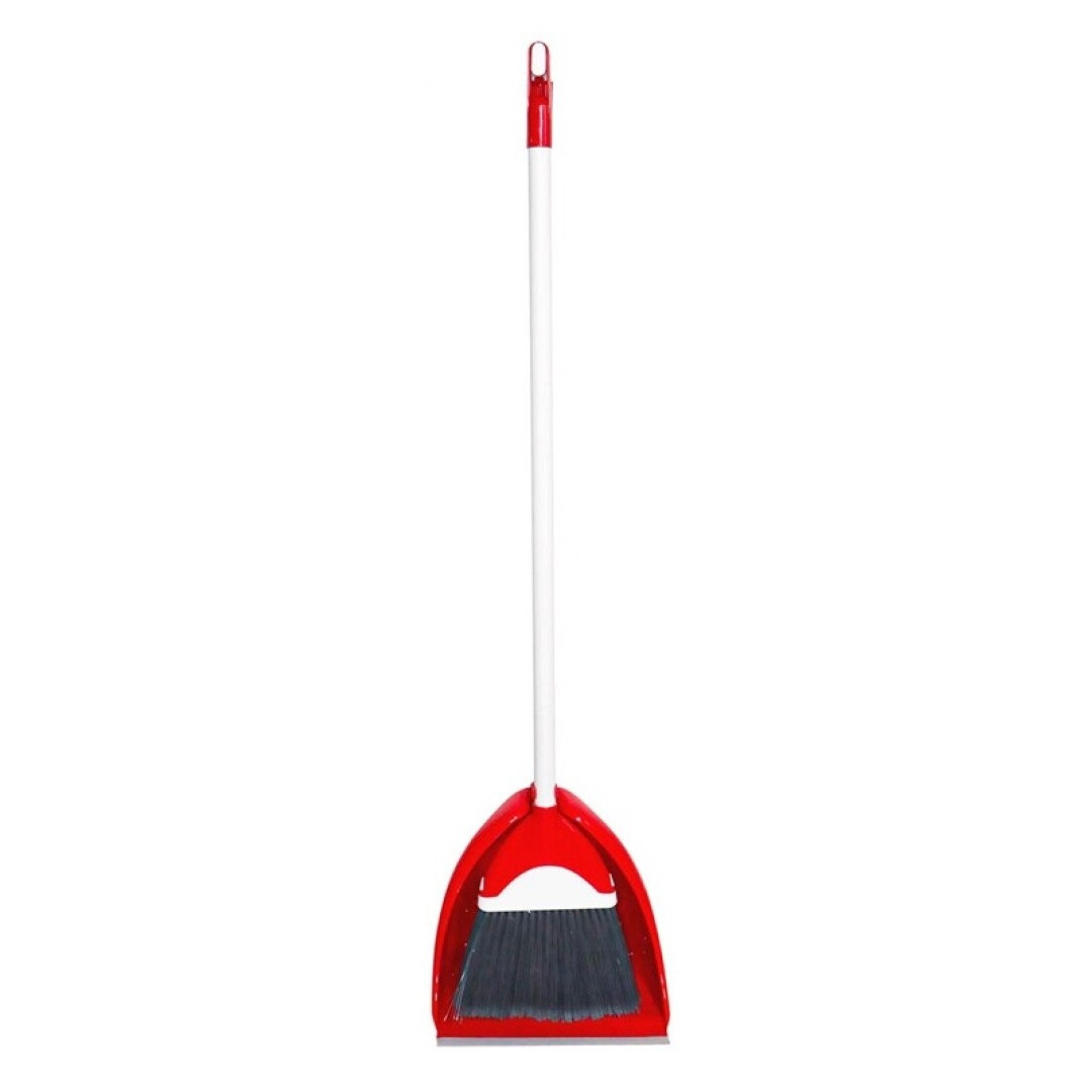 Concorde Stoffer en Blik set met lange steel - rood - 102 cm - Zachte bezem voor binnen -