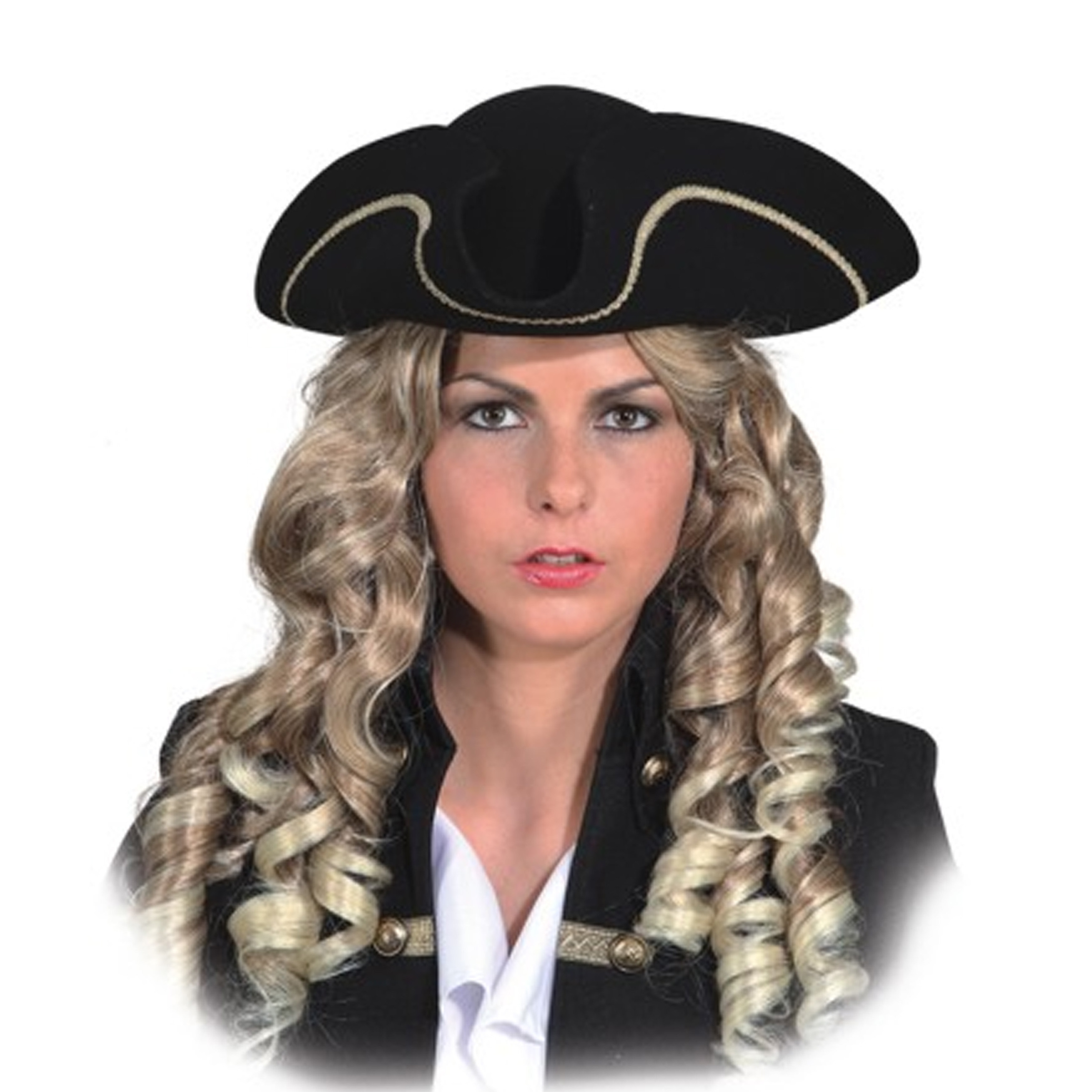Carnaval verkleed hoed Piraat/kapitein - zwart/goud - polyester - heren/dames -