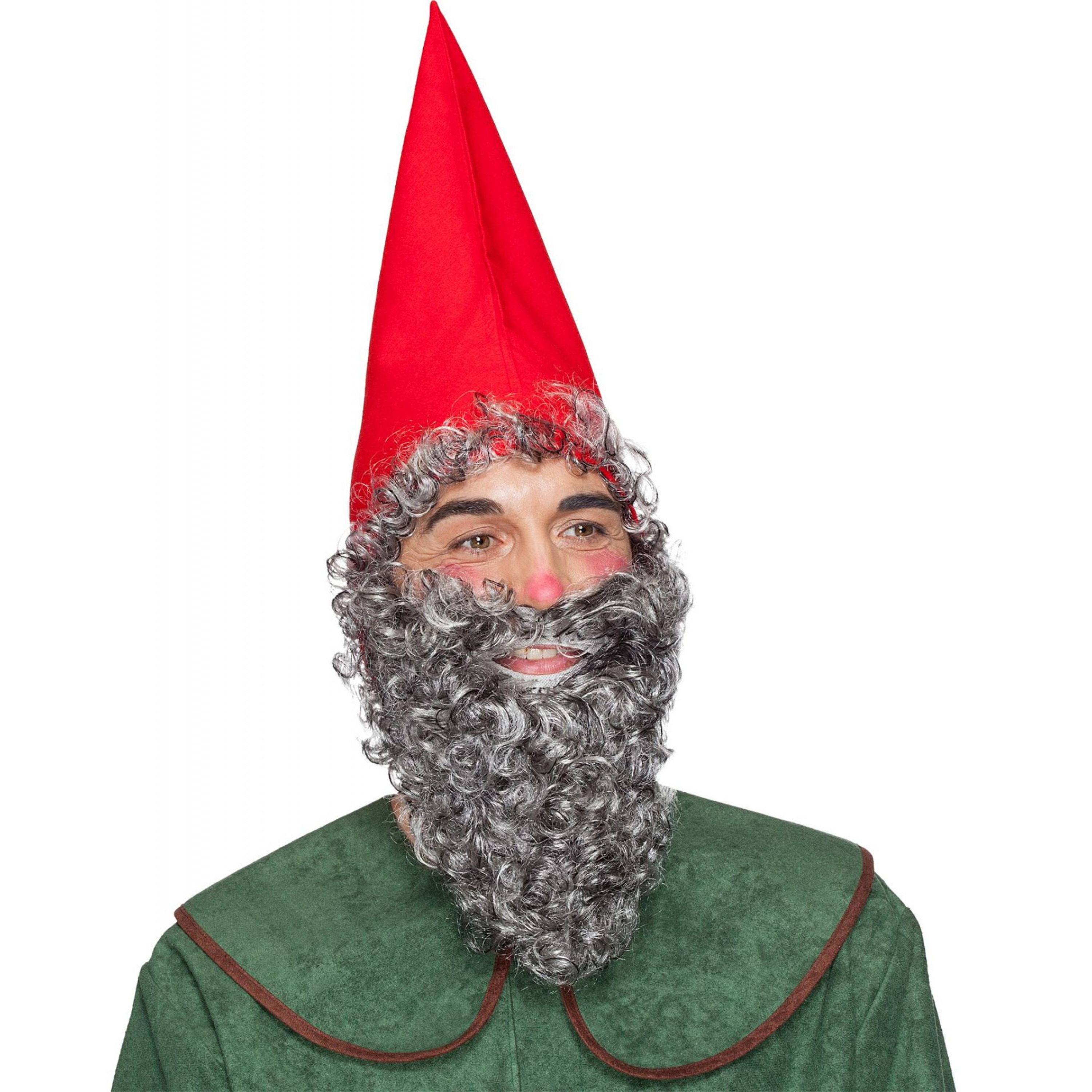 Carnaval verkleed kabouter set - hoed en baard - puntmuts - rood - volwassenen - sprookje -