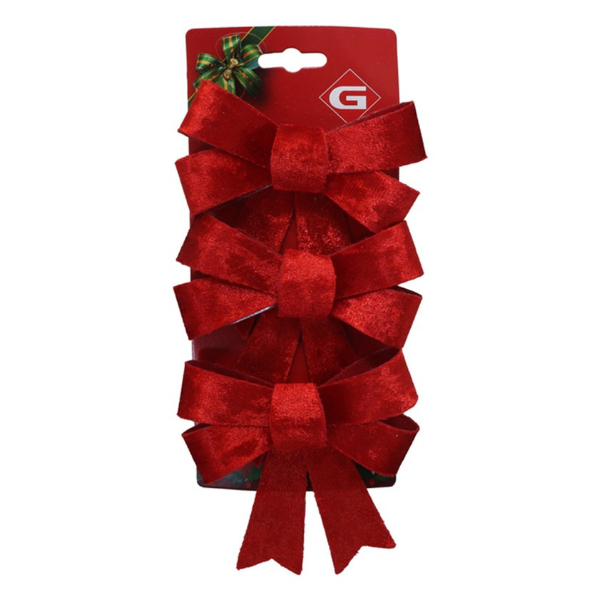 Kerstornamenten strikken - 3x st - velvet rood - 10 x 13 cm - kerstboomstrikjes -