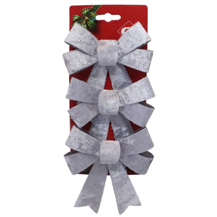 Kerst ornamenten strikken - 3x st - zilver - 10 x 13 cm - kerstboomstrikjes -