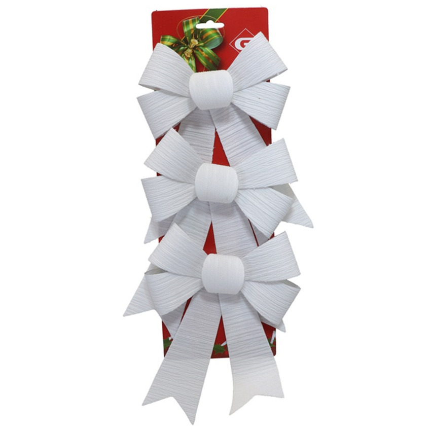 Kerst ornamenten strikken - 3x st - wit - 15 x 24 cm - kerstboomstrikjes -