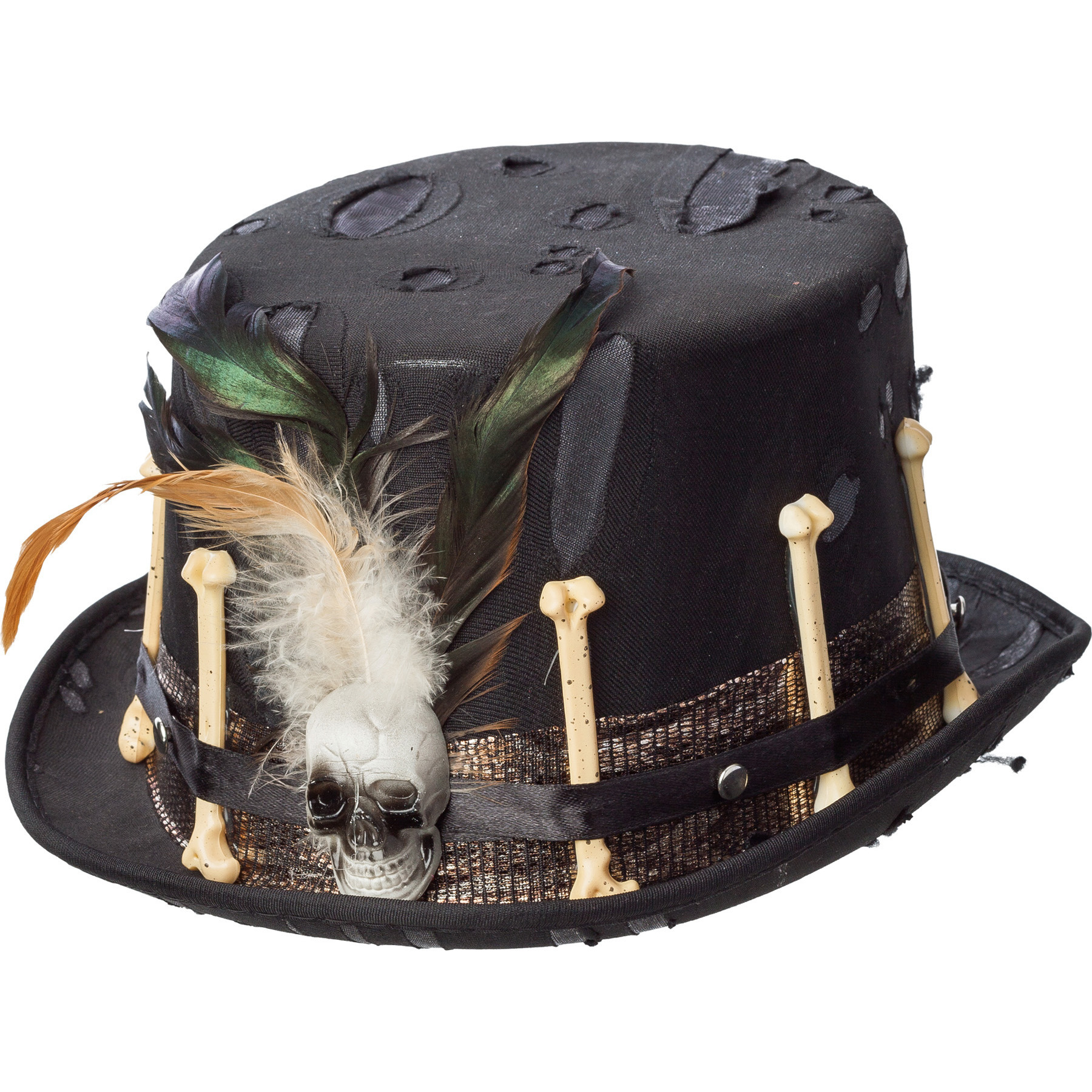 Halloween/horror steampunk hoed - met skelet/botten - zwart - polyester - voor volwassenen -