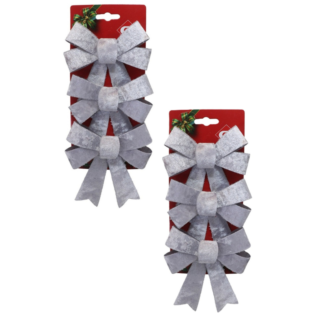 Kerst ornamenten strikken - 6x st - zilver - 10 x 13 cm - kerstboomstrikjes -