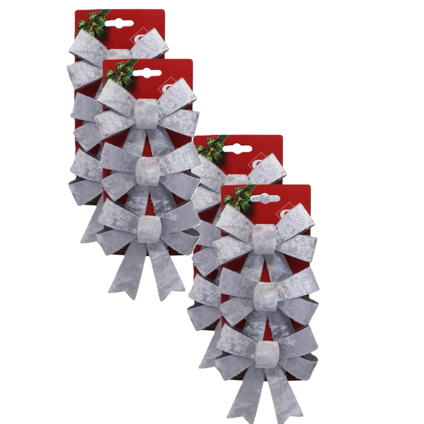 Kerst ornamenten strikken - 12x st - zilver - 10 x 13 cm - kerstboomstrikjes -