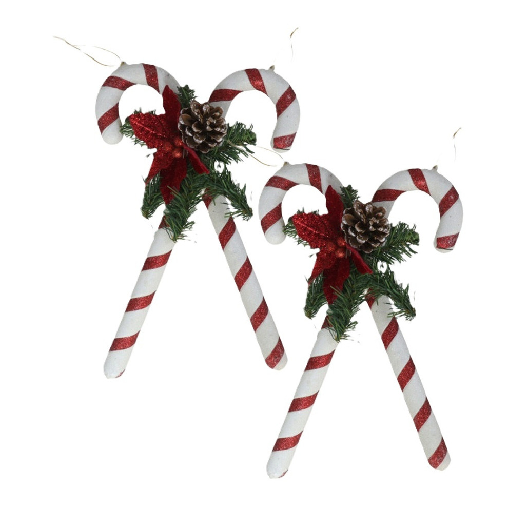 Decoratie zuurstokken - 2x - kunststof - 35 x 25 cm - wit/rood - kerstornamenten -