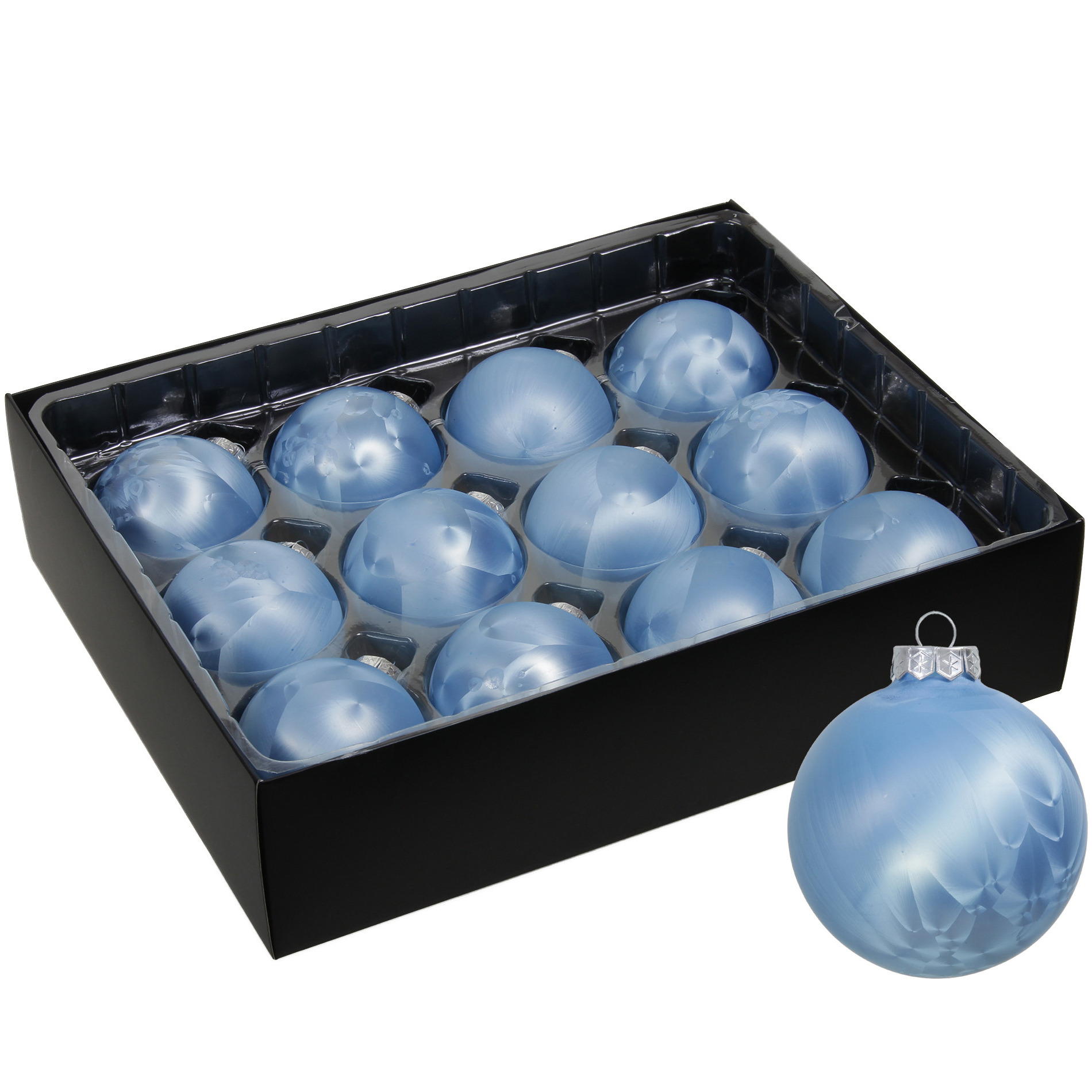 Luxe kerstballen - 12x stuks - 6 cm - blauw - glas - ice finish - kerstversiering -