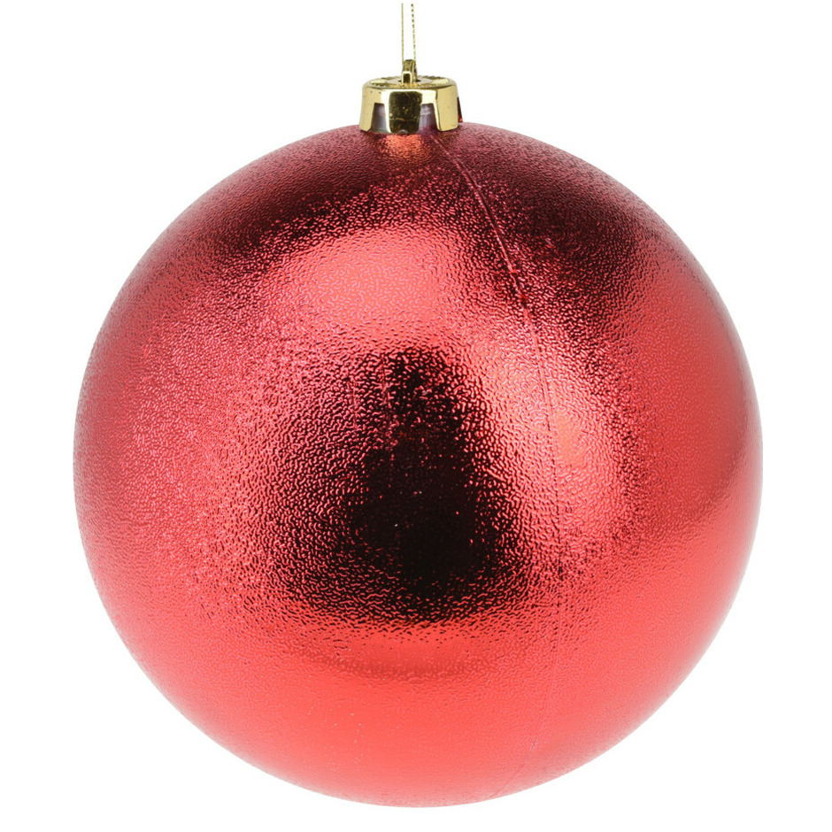 Grote decoratie kerstbal - rood - 18 cm - kunststof - relief - kerstversiering -