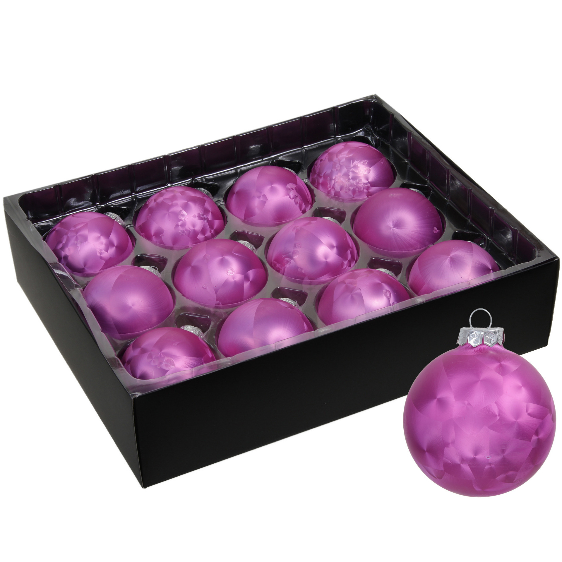 Luxe kerstballen - 12x stuks - 6 cm - roze - glas - ice finish - kerstversiering -