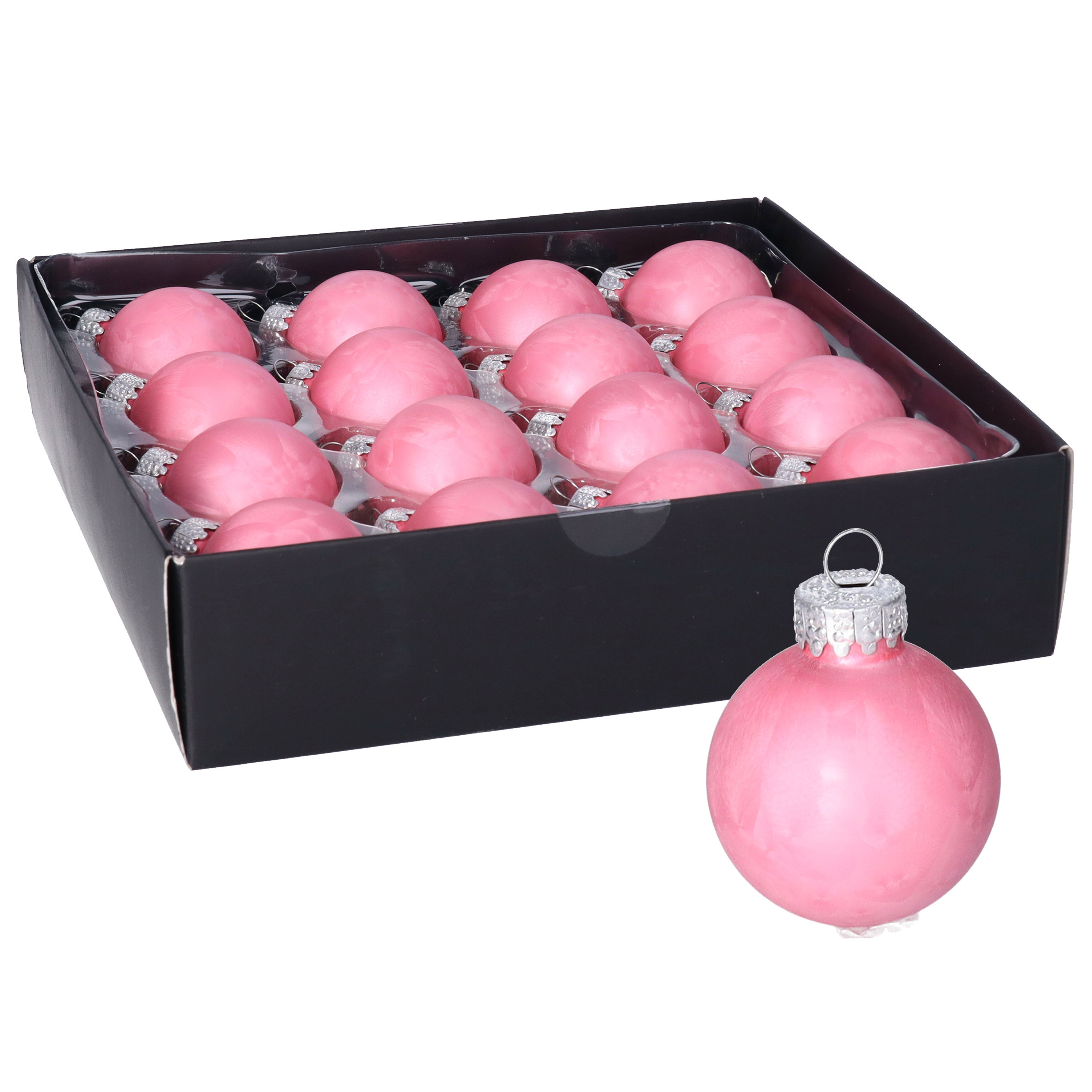 Luxe kleine kerstballen - 16x stuks - 4 cm - roze - glas - ice finish -