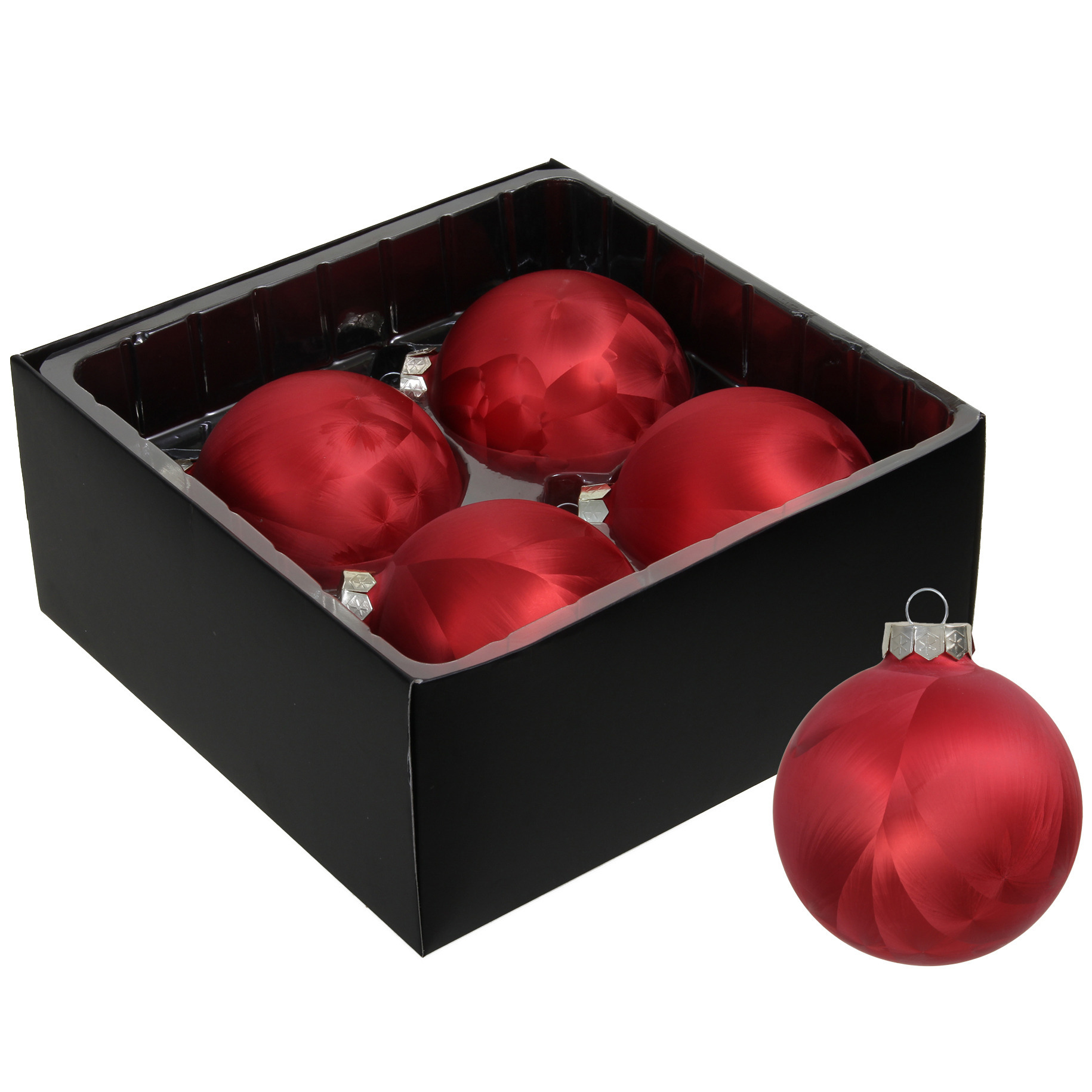 Luxe kerstballen - 4x stuks - 8 cm - rood - glas - ice finish - kerstversiering -