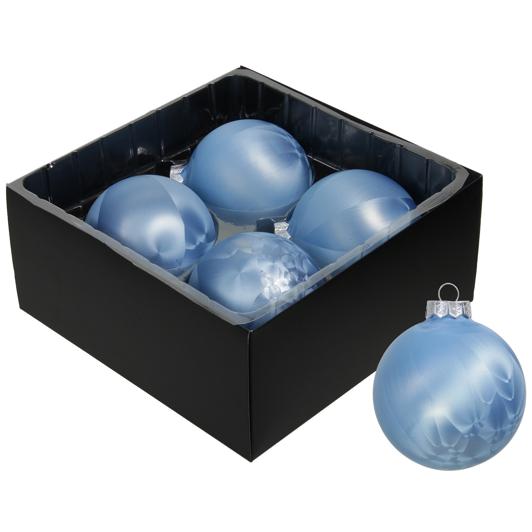 Luxe kerstballen - 4x stuks - 8 cm - blauw - glas - ice finish - kerstversiering -