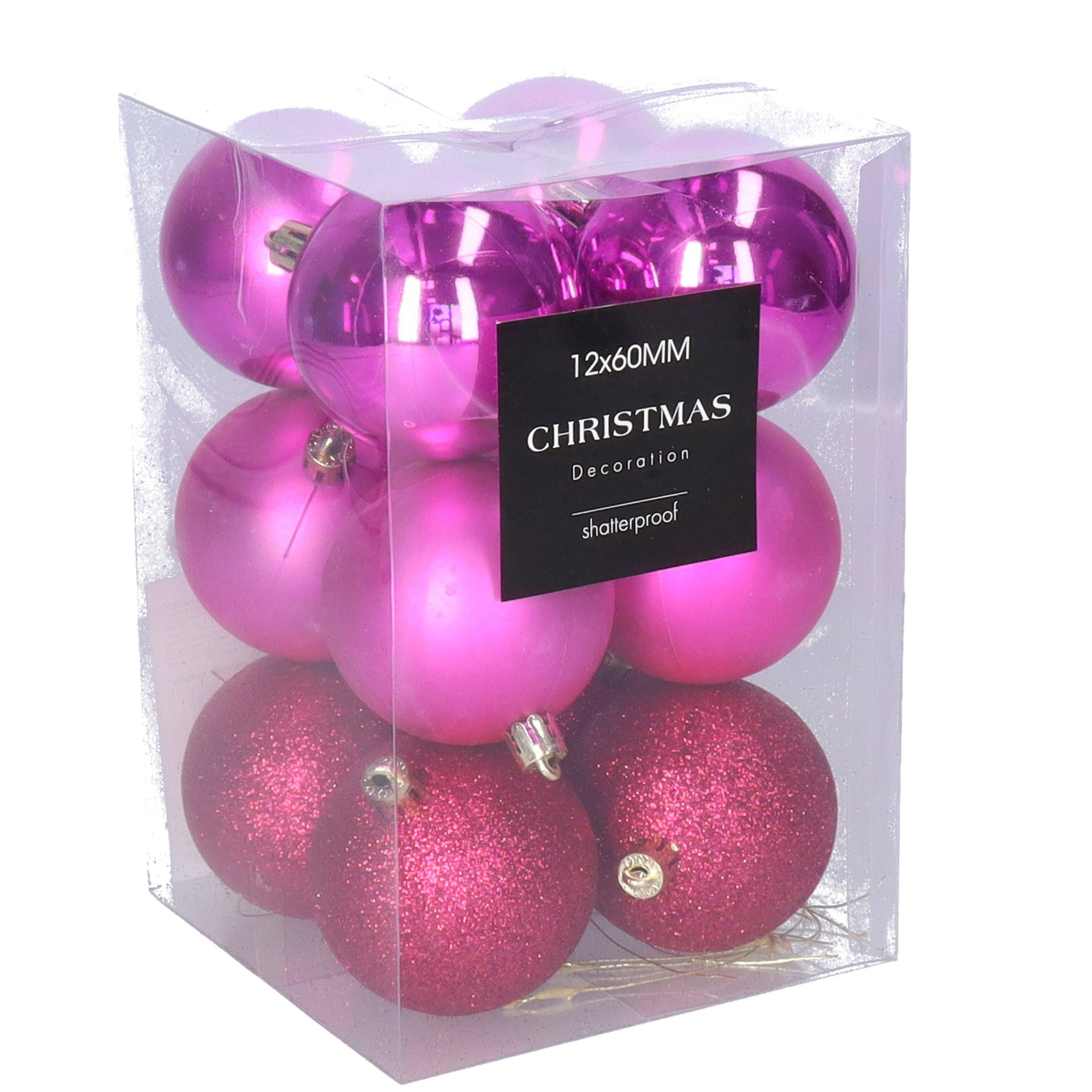 Kerstballen - 12x stuks - 6 cm - fuchsia roze - kunststof - mix - kerstversiering -
