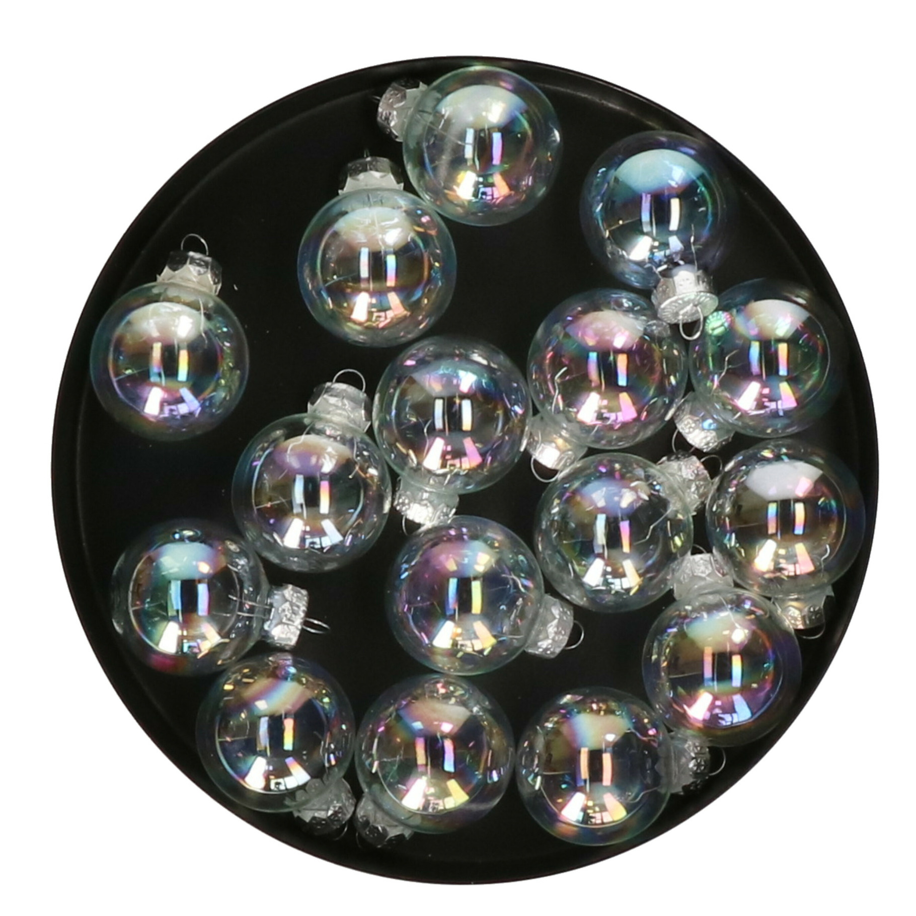 Mini kerstballen - 16x stuks - transparant parelmoer - glas - 3 cm - kerstversiering -