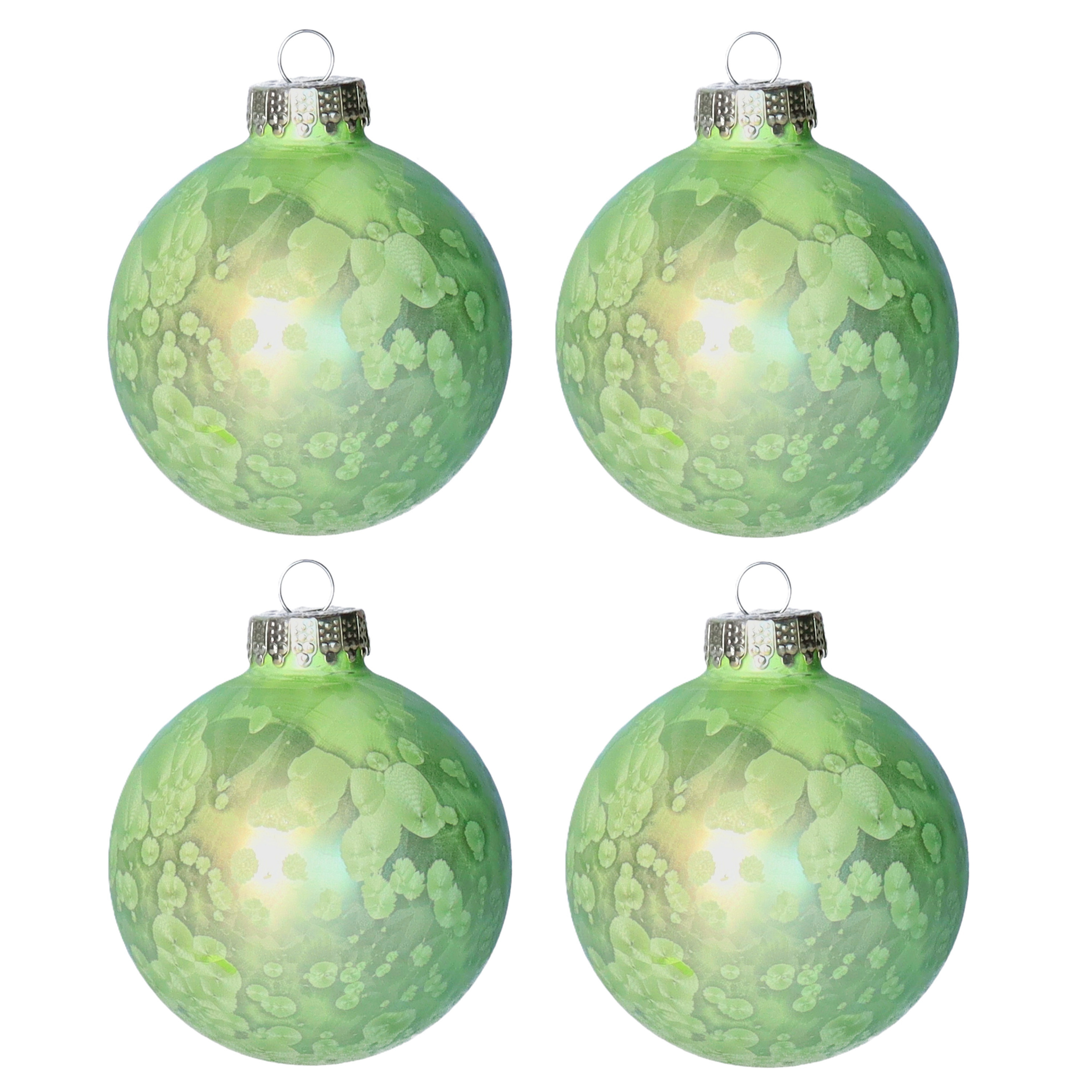 Luxe kerstballen - 4x stuks - 8 cm - groen - glas - ice finish - kerstversiering -