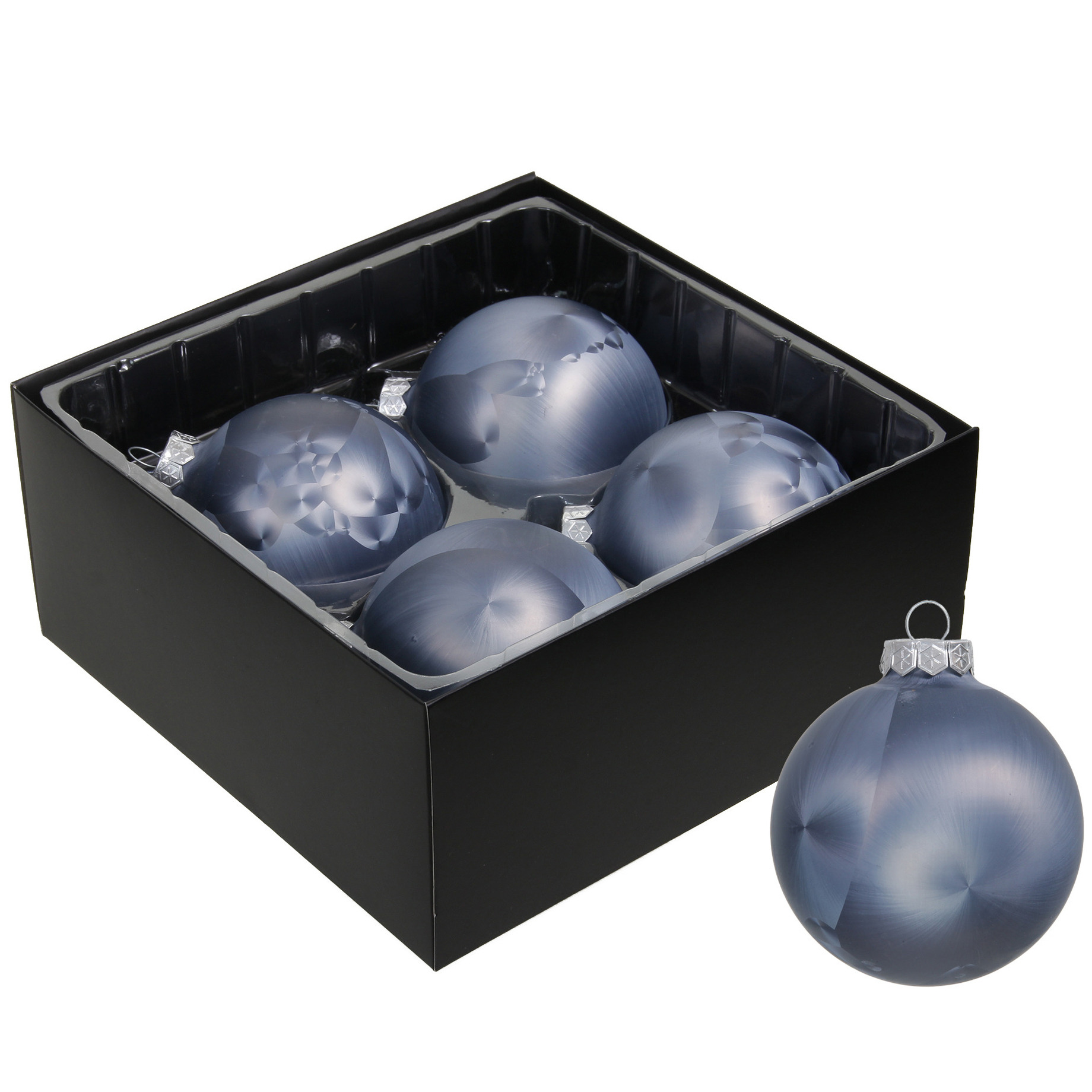 Luxe kerstballen - 4x stuks - 8 cm - donkerblauw - glas - ice finish - kerstversiering -