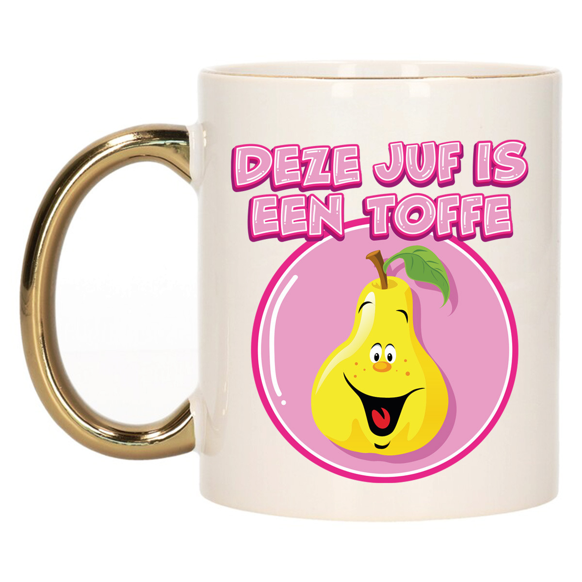 Cadeau koffie/thee mok voor Juf - goud - toffe Juf - keramiek - 300 ml -