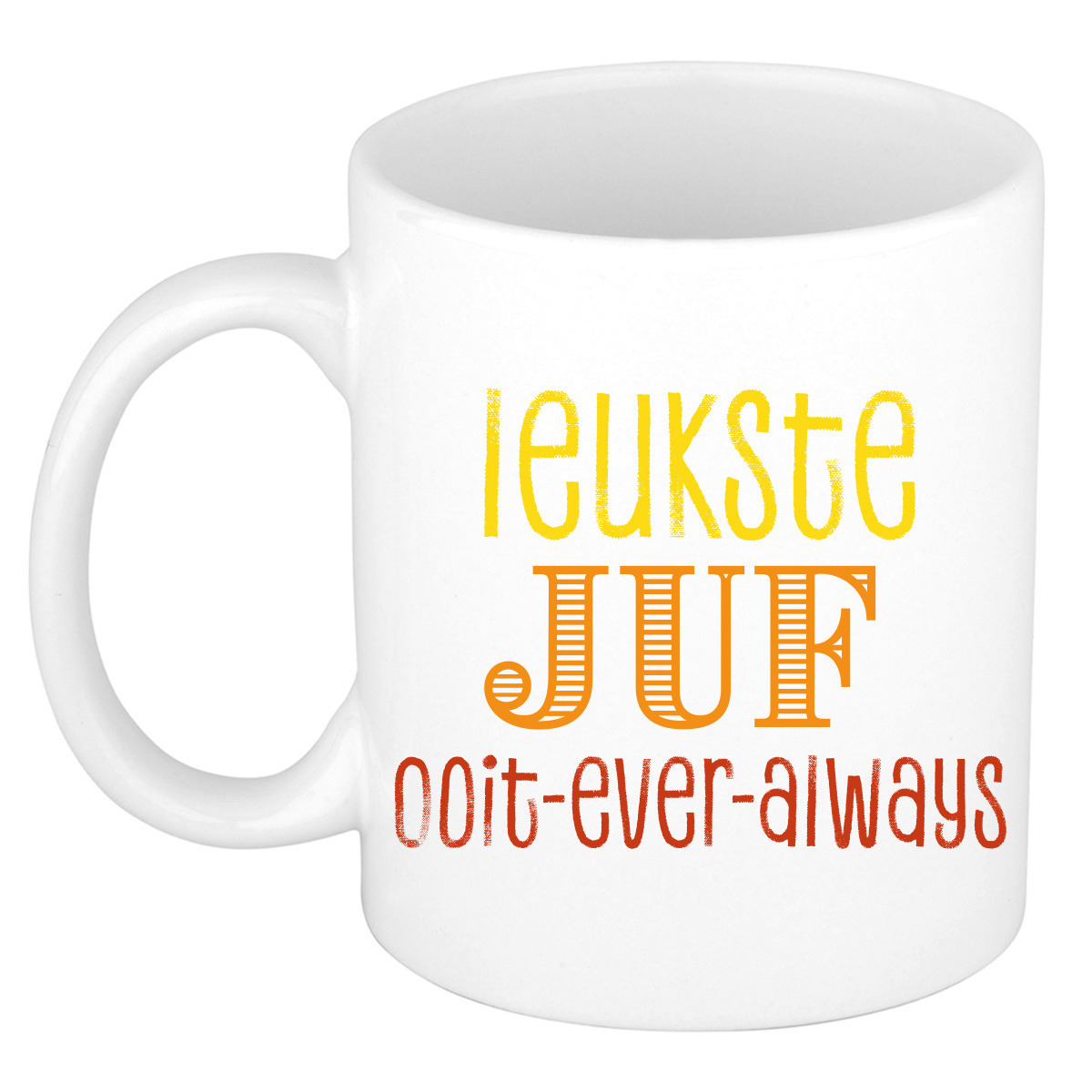 Cadeau koffie/thee mok voor Juf - oranje - de leukste Juf - keramiek - 300 ml -