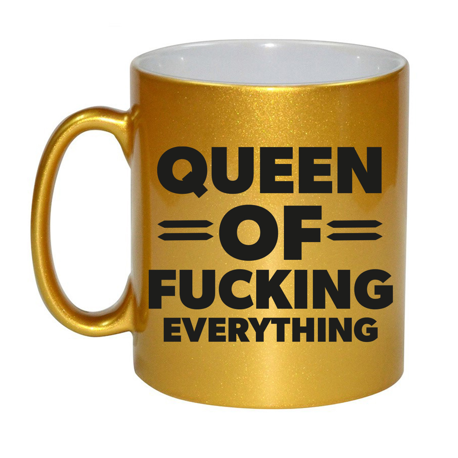 Feest cadeau koffie/thee mok voor Queen - goud - Queen of everything - keramiek - 300 ml -