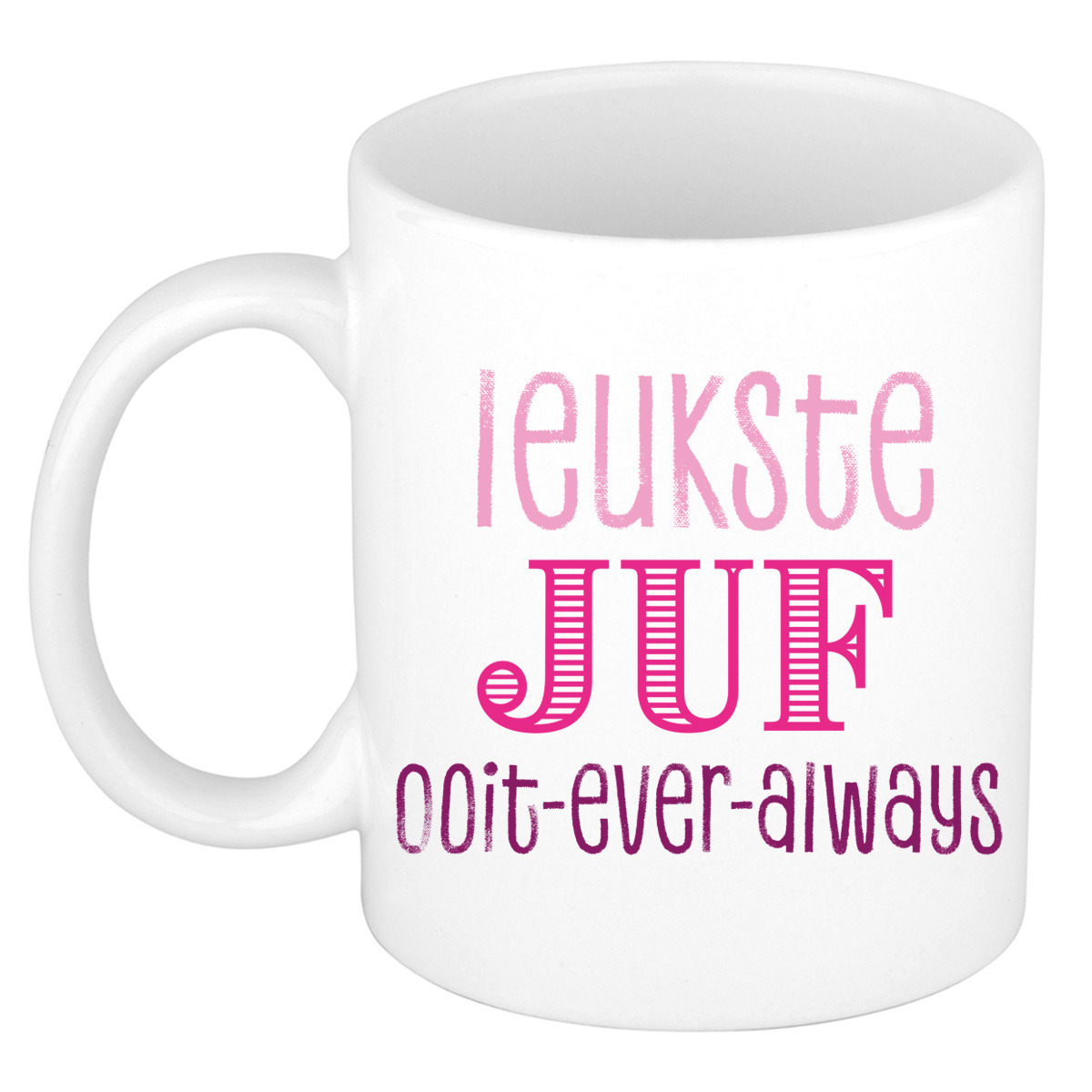 Cadeau koffie/thee mok voor Juf - roze - de leukste Juf - keramiek - 300 ml -