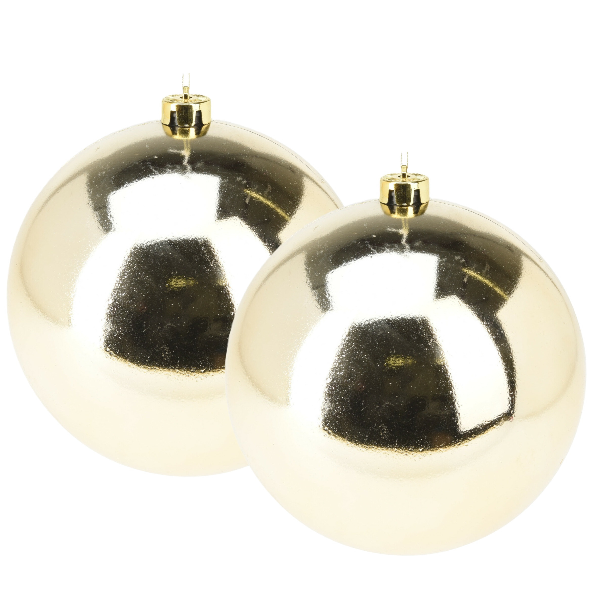 Grote decoratie kerstballen - 2x - goud - 18 cm - kunststof - glimmend - kerstversiering -