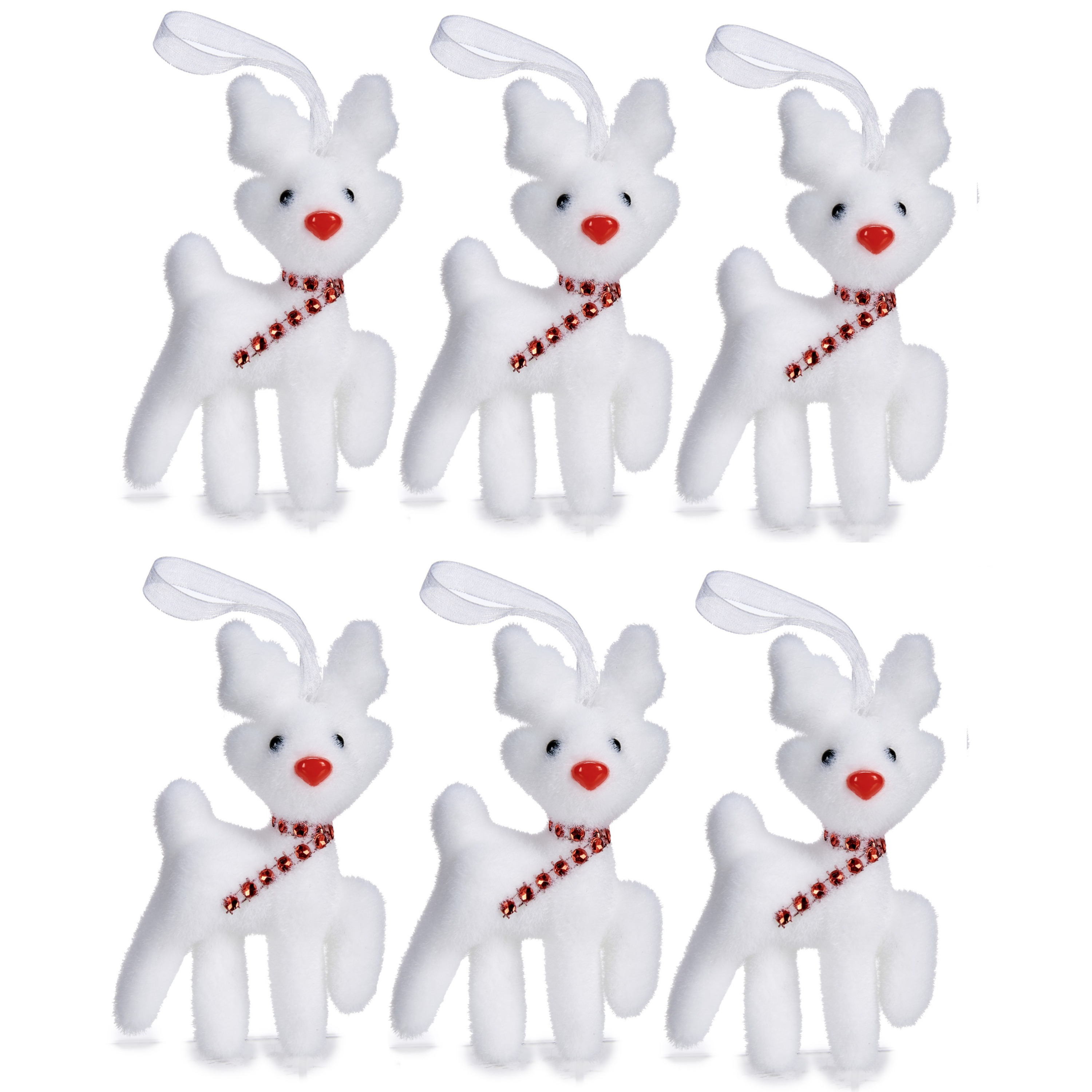 Kersthangers rendieren - 6x st - wit - 11 cm - kunststof - kerstornamenten -