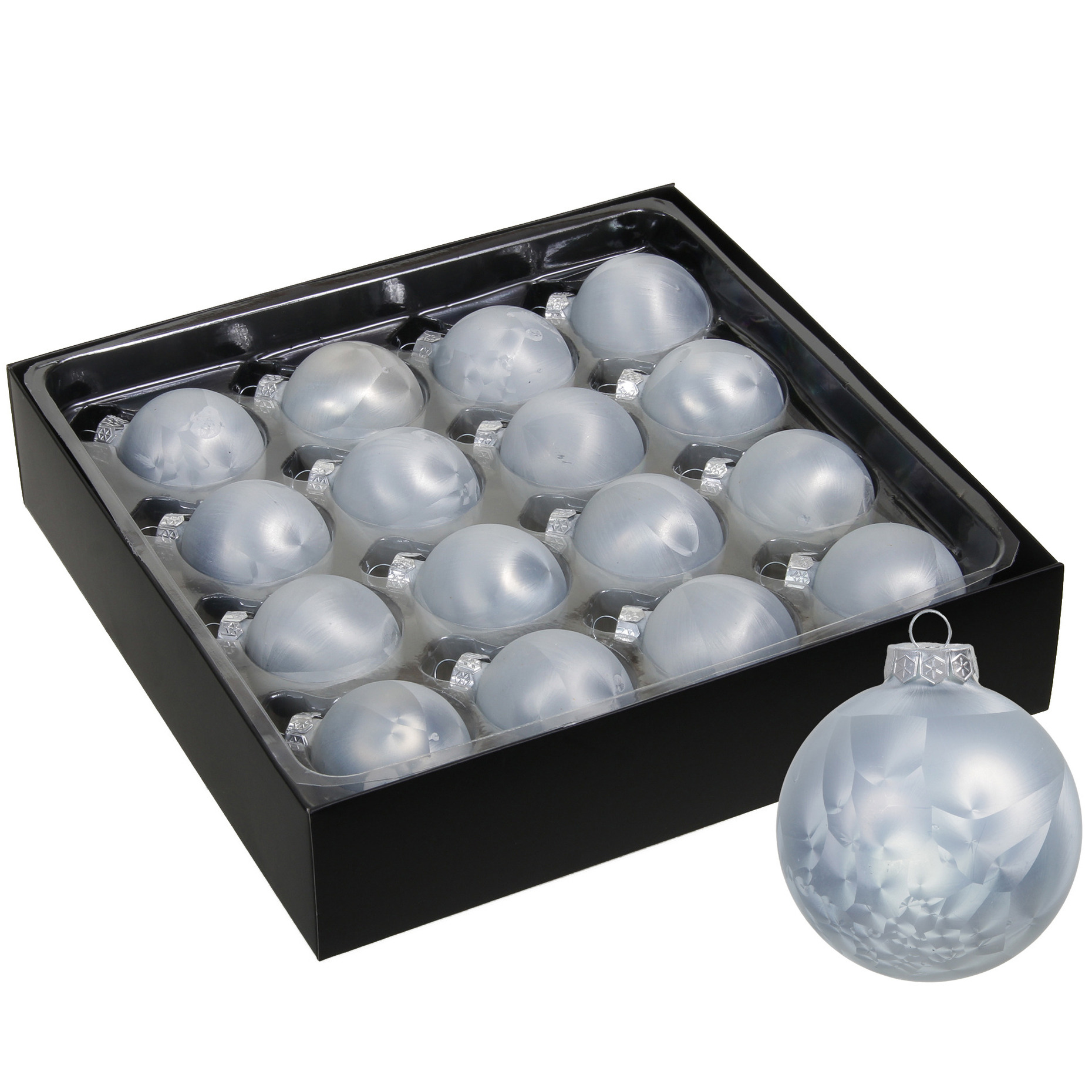 Luxe kleine kerstballen - 32x stuks - 4 cm - wit/grijs - glas - ice finish -