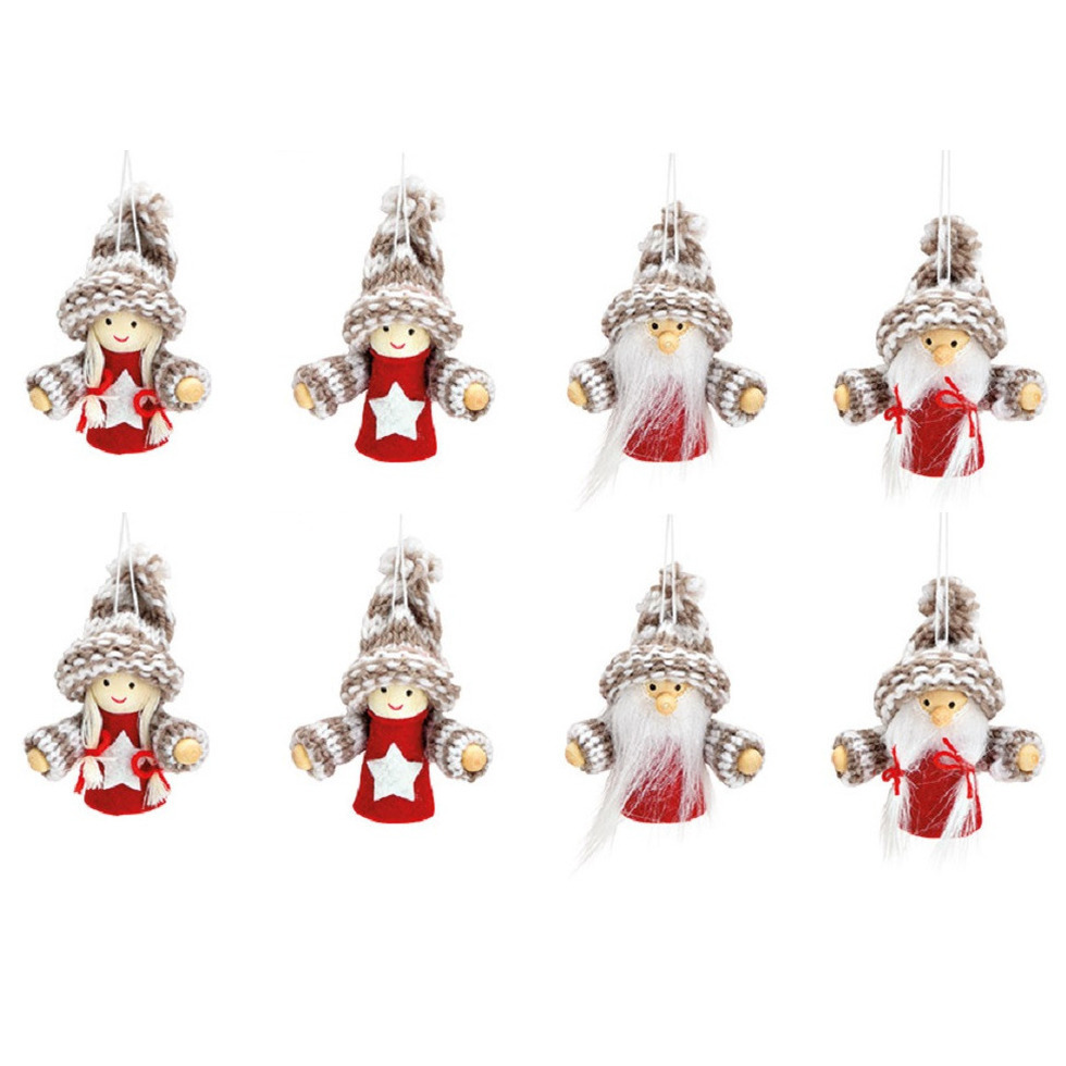 Kersthangers poppetjes/kerstmannetjes - 8x st - H8 cm - kunststof - kerstornamenten -