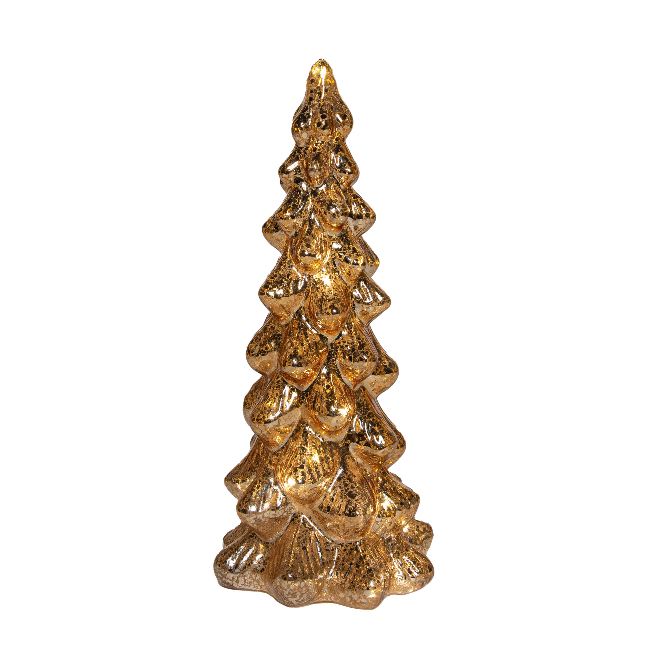 Kerstboom beeldje - goud - met LED licht - 25 cm - glas - decoratie kerstboompje -