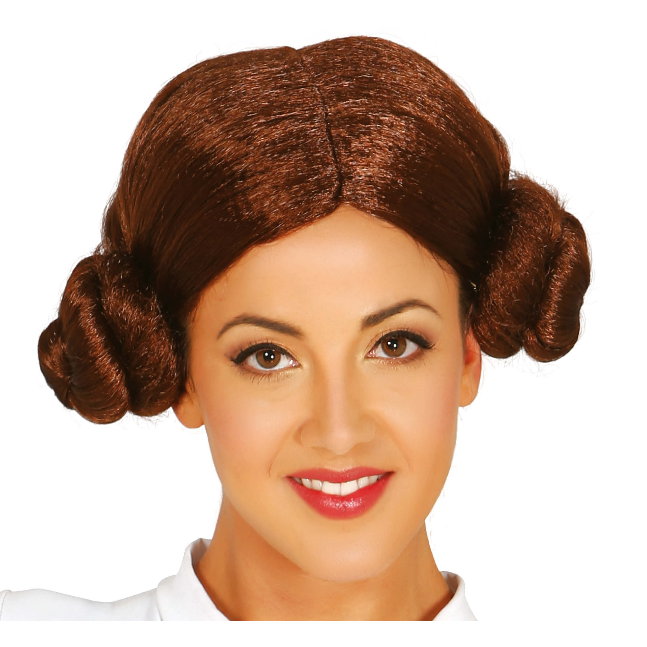 Verkleedpruik voor dames - bruin - ruimte prinses - 2 knotten - fantasy - Sci-Fi -