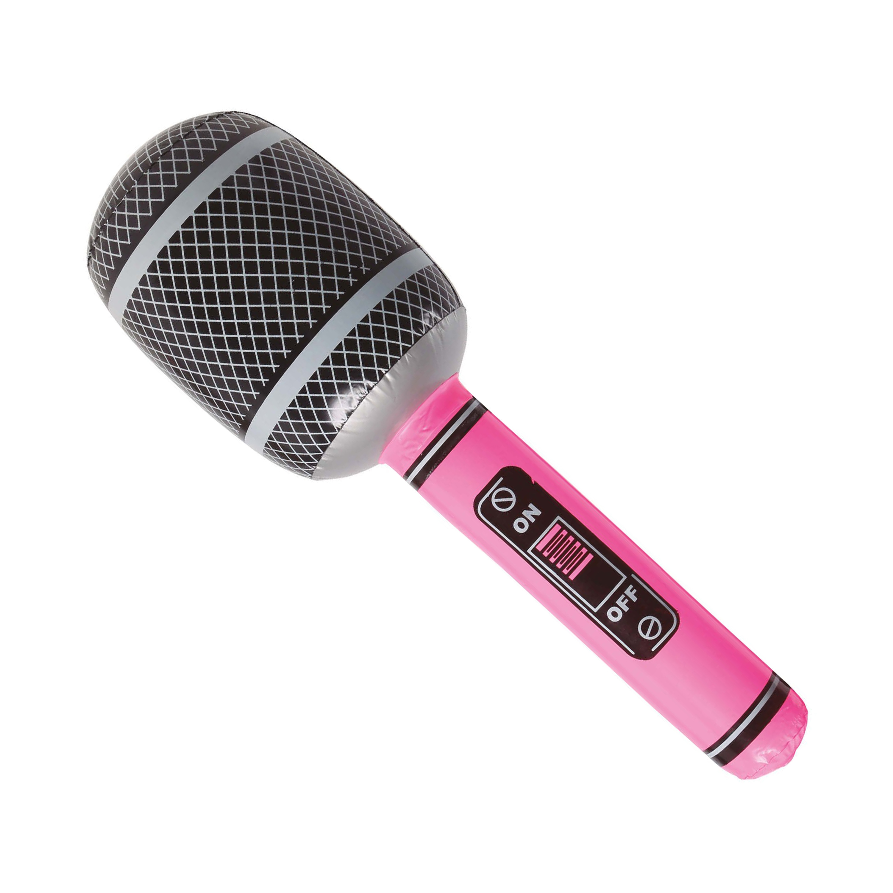 Carnaval verkleed namaak microfoon - opblaasbaar - roze - 45 cm - rockstar -