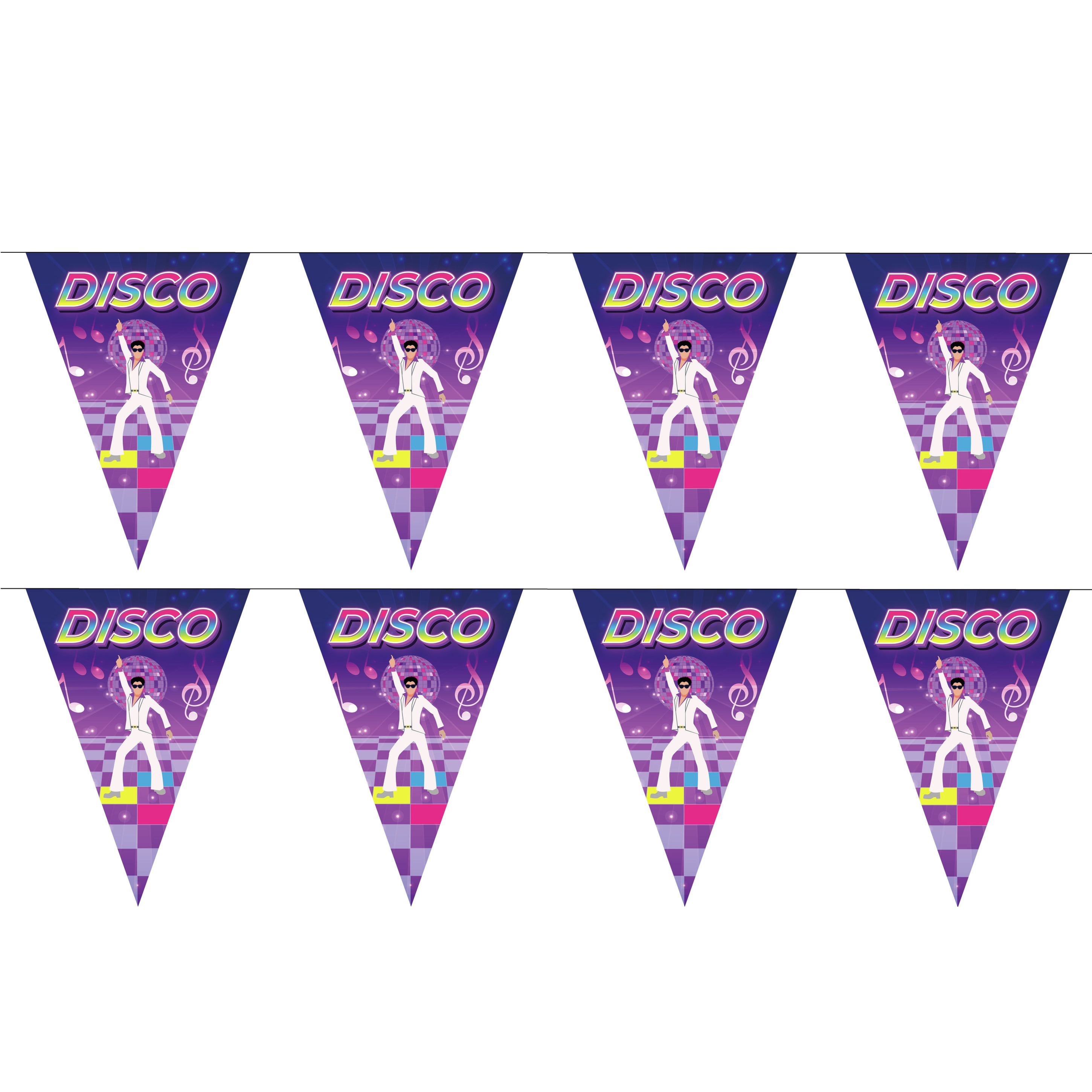 Disco thema vlaggetjes slinger/vlaggenlijn - 2x - paars - 5 meter - 10 puntvlaggetjes - Seventies -