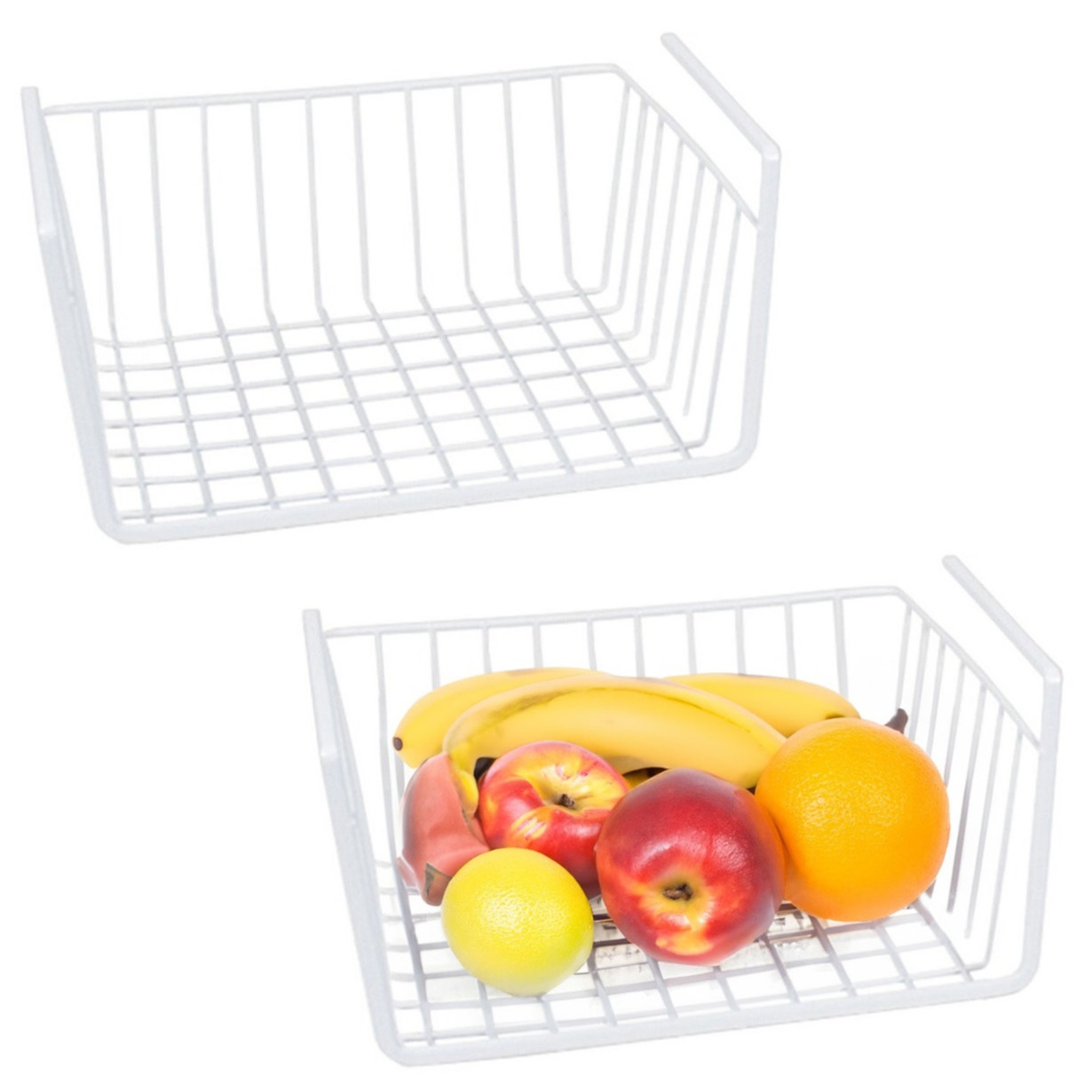 Kastmand - 2x - wit - metaal - 30 x 25,5 x 14 cm - opberg hangmand -