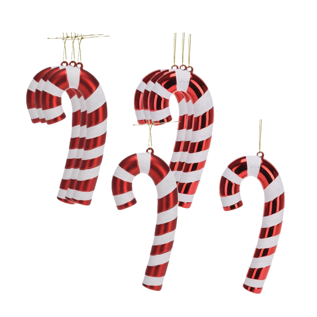 Kersthangers zuurstokken - 8x st- kunststof - 17 cm - wit/rood - kerstornamenten -