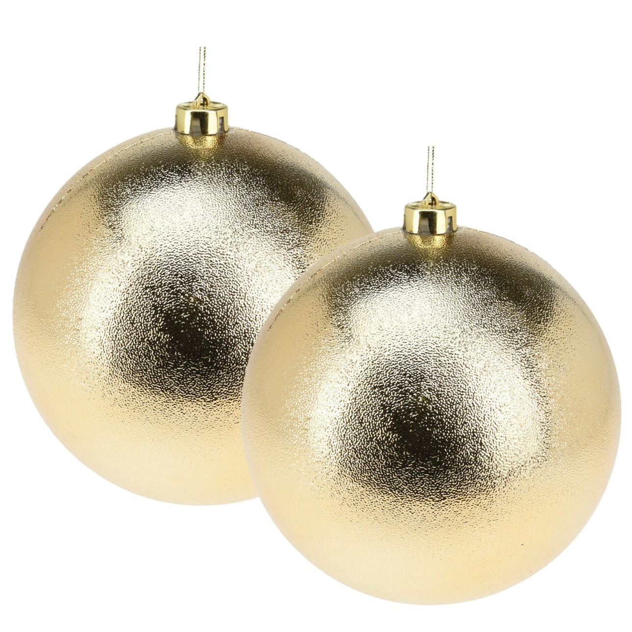 Grote decoratie kerstballen - 2x - goud - 18 cm - kunststof - relief - kerstversiering -