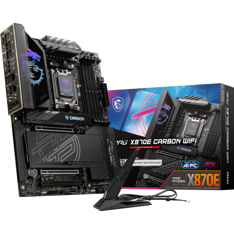 MSI MPG X870E CARBON WIFI moederbord RAID, 5 Gb-LAN, 2,5 Gb-LAN, WLAN, BT, Sound, ATX