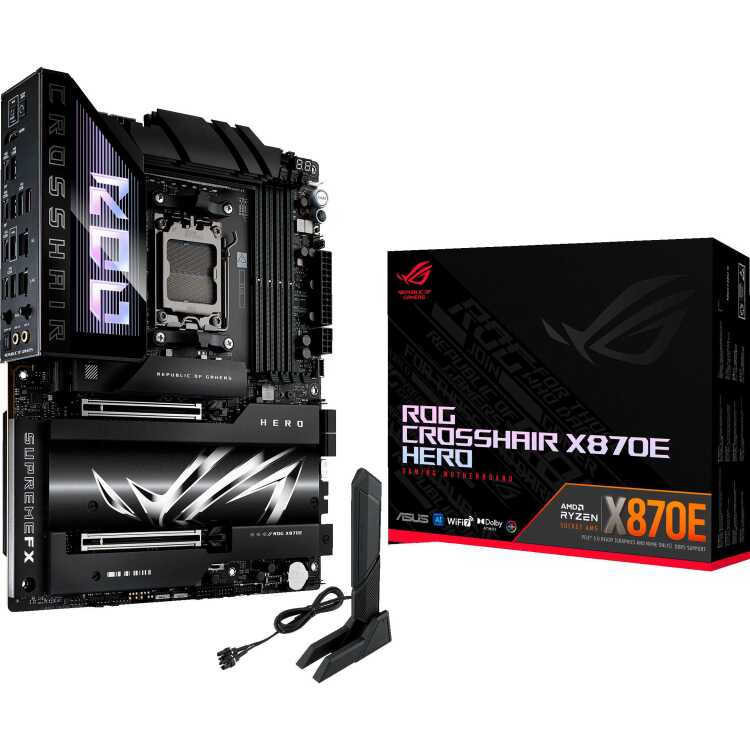ASUS ROG CROSSHAIR X870E HERO moederbord 5Gb-LAN, 2,5Gb-LAN, WLAN, BT, Sound, ATX