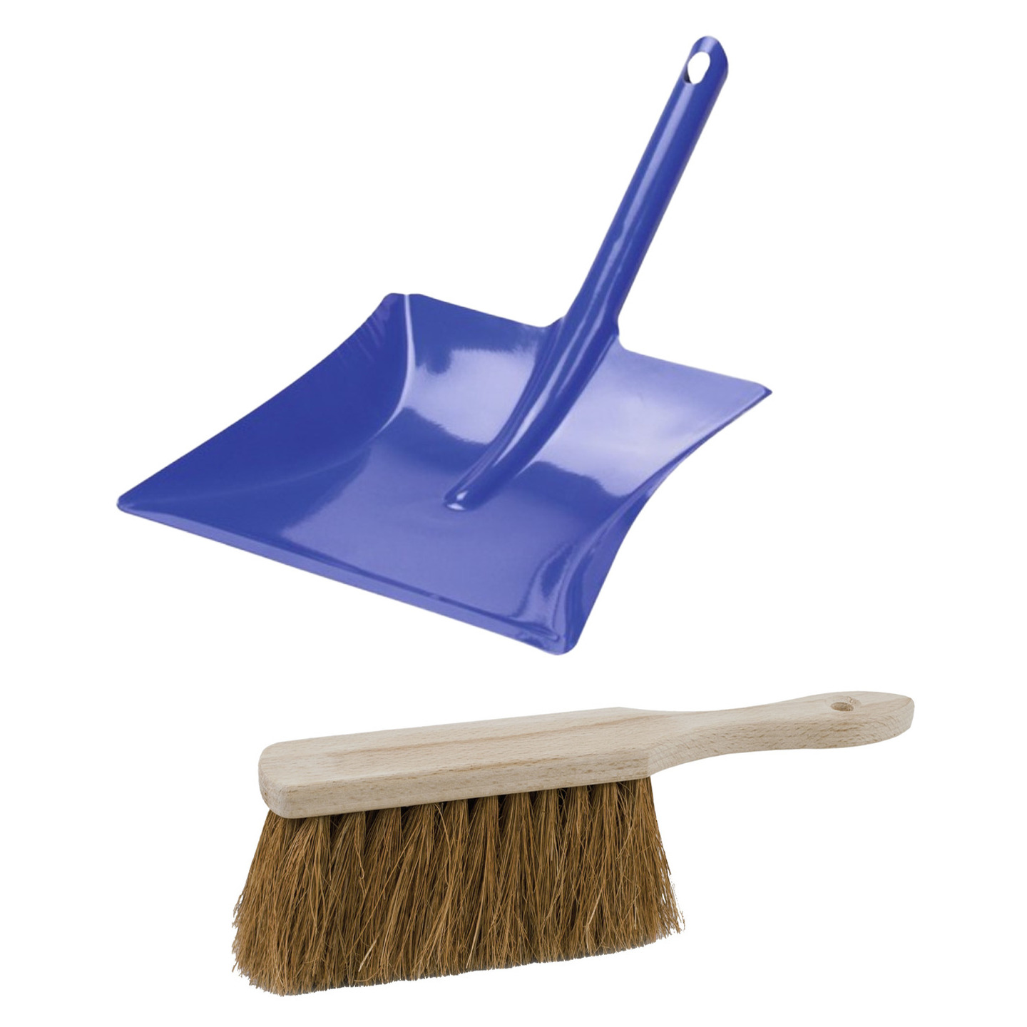 Stoffer en Blik set Thor - voor buiten - blik van metaal - blauw - 38 x 23 cm - borstel hout 28 cm -