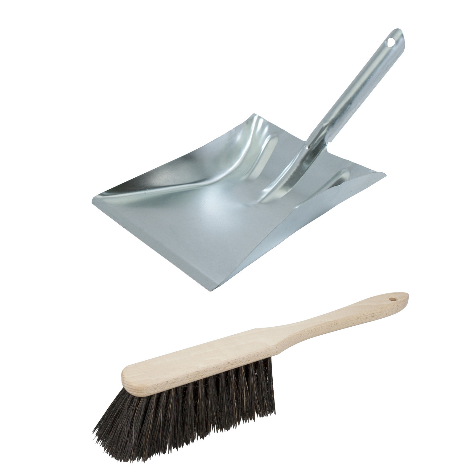 Stoffer en Blik set Vikan - voor buiten - blik van metaal - zilver - 38 x 23 cm - borstel hout 38 cm -