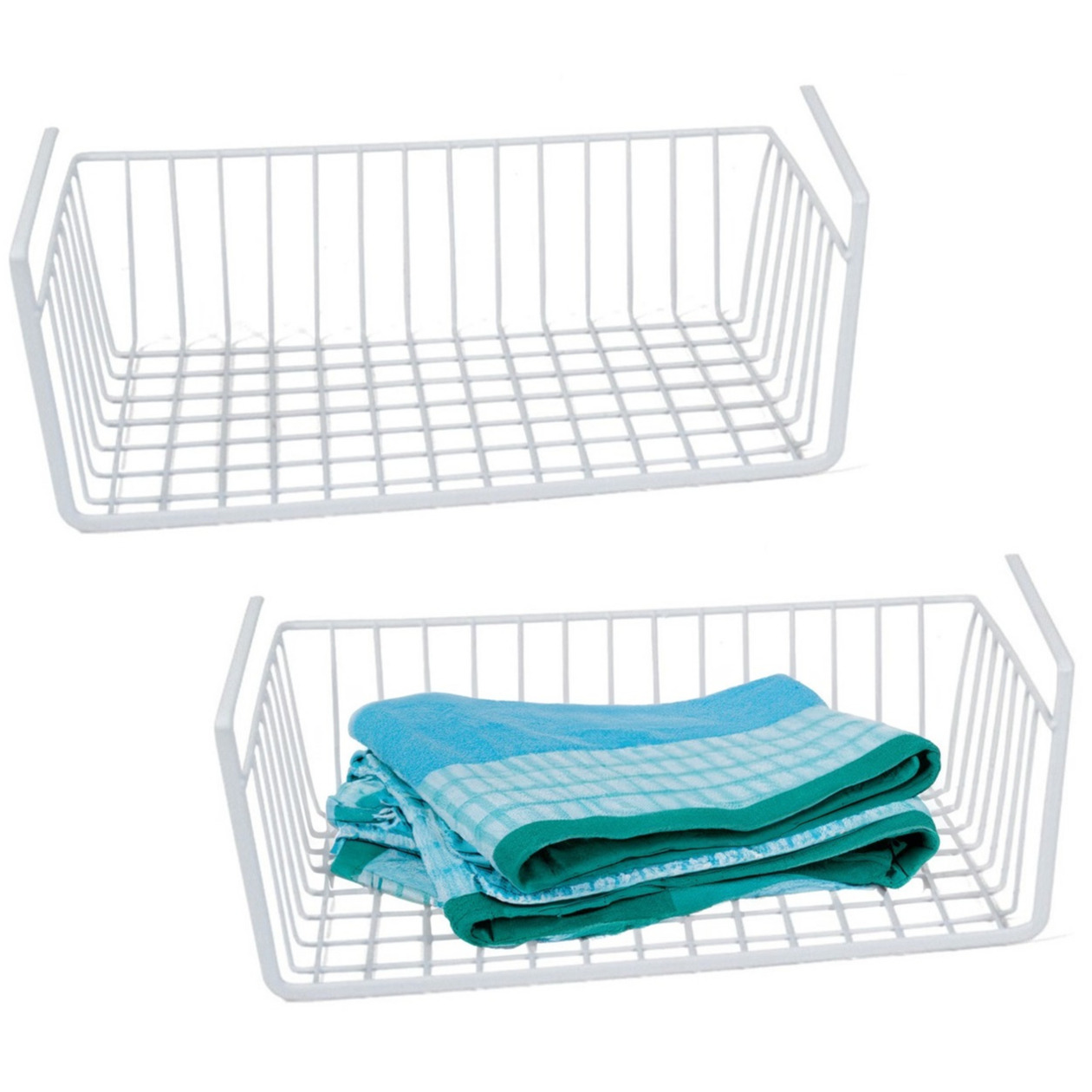 Kastmand - 2x - wit - metaal - 37 x 25,5 x 11 cm - opberg hangmand -