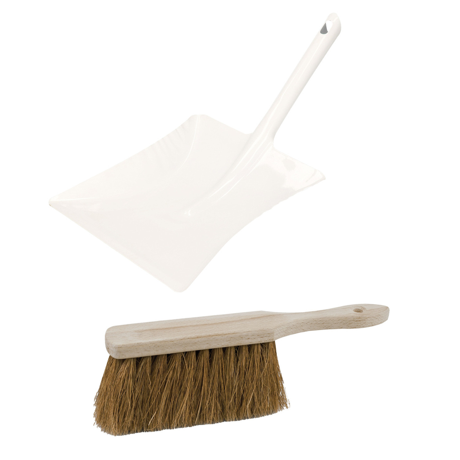 Stoffer en Blik set Thor - voor buiten - blik van metaal - wit - 38 x 23 cm - borstel hout 28 cm -