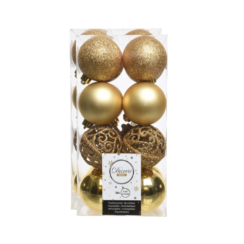 Decoris Kerstballen - 32x st - goud - D6 cm - kunststof - kerstversiering -