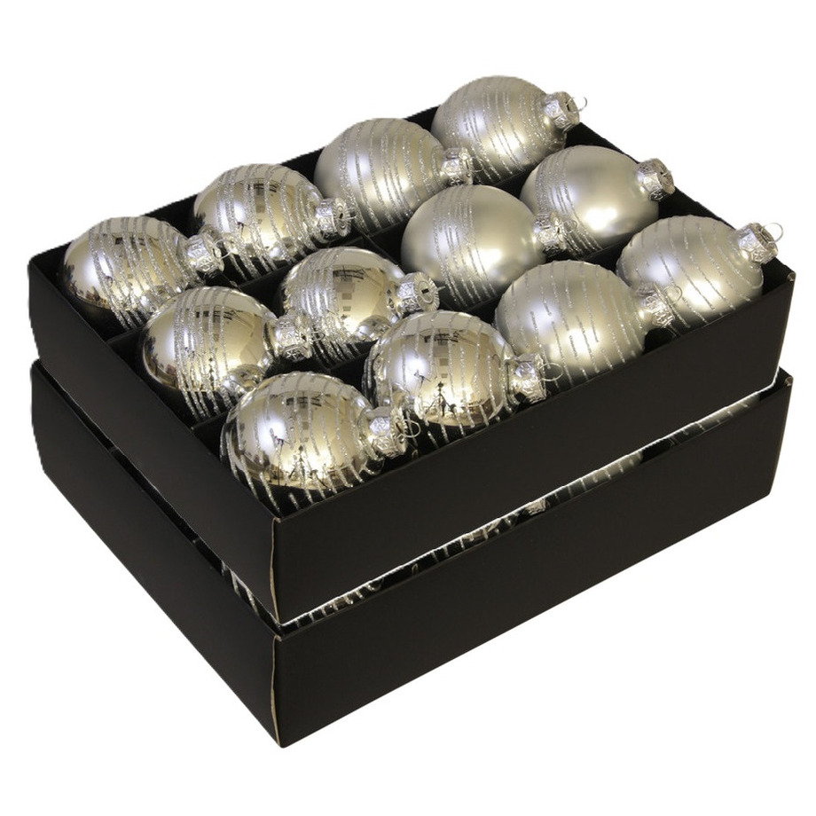 Gedecoreerde kerstballen - 24x st - zilver - D7,5 cm - glas - luxe - kerstversiering -