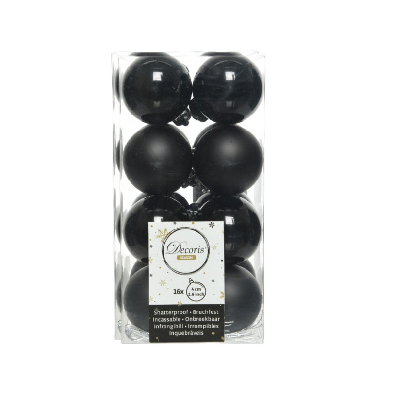 Decoris kleine kerstballen - 32x st - zwart - 4 cm - kunststof - onbreekbare kerstballen -