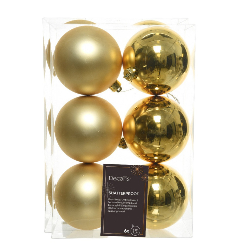 Decoris Kerstballen - 12x stuks - goud - kunststof mat/glans - 8 cm -